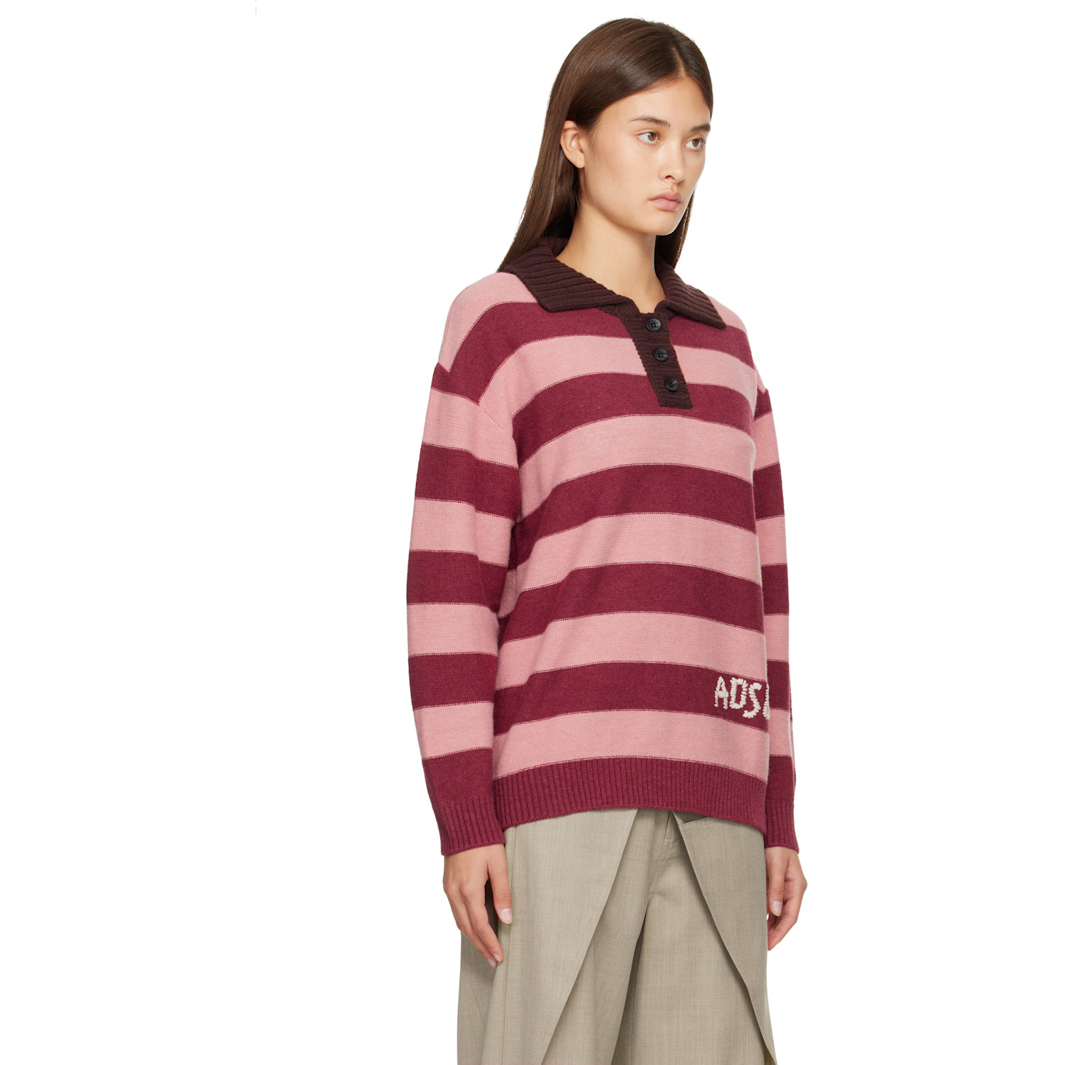  Andersson Bell Pink Loose-fit Stripe Collar Polo 