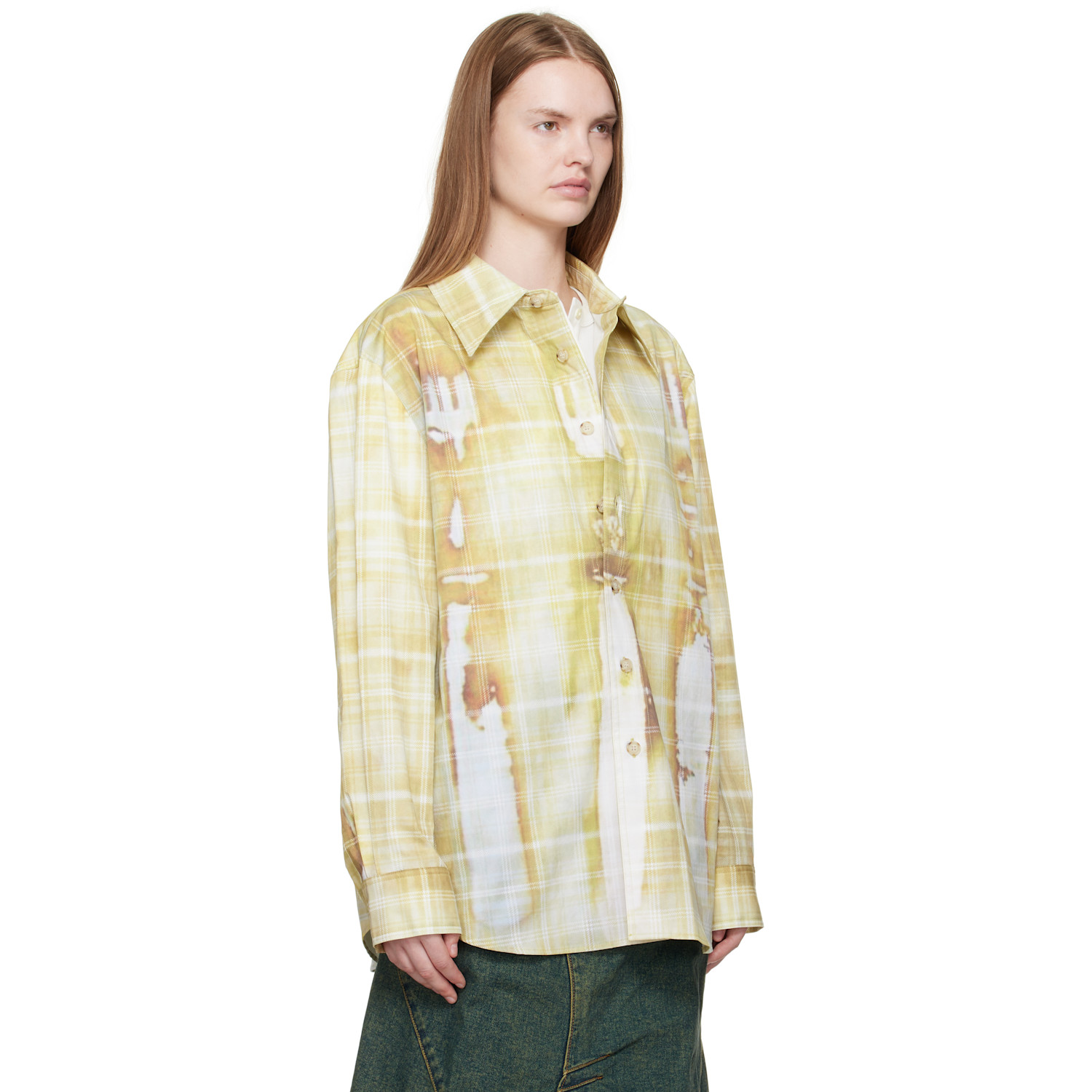  Andersson Bell Yellow Trompe L'oeil Printed Check Shirt 