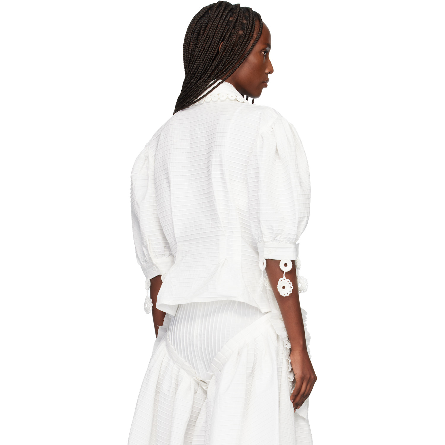  Róisín Pierce White Iced Crochet And Ivory Pintuck Shirt 