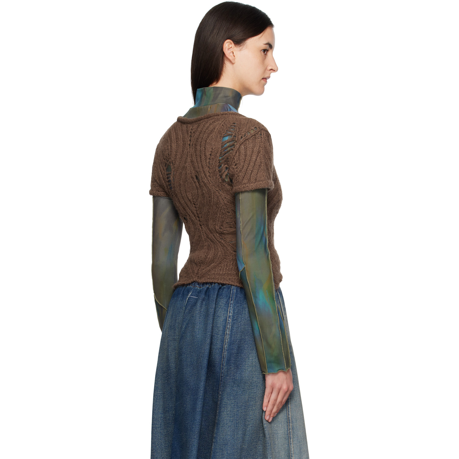  Andersson Bell Brown & Green Cap Sleeve Sweater Layered T-shirt 