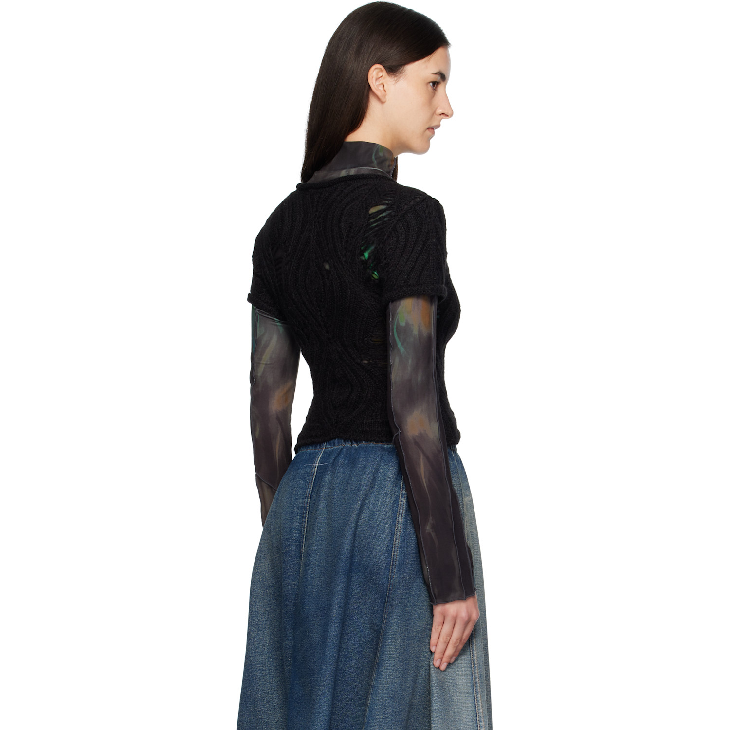  Andersson Bell Black & Green Cap Sleeve Sweater Layered T-shirt 