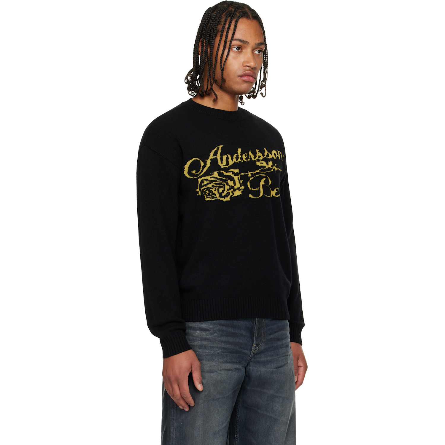  Andersson Bell Black Cashmere Rose Crew-neck Sweater 