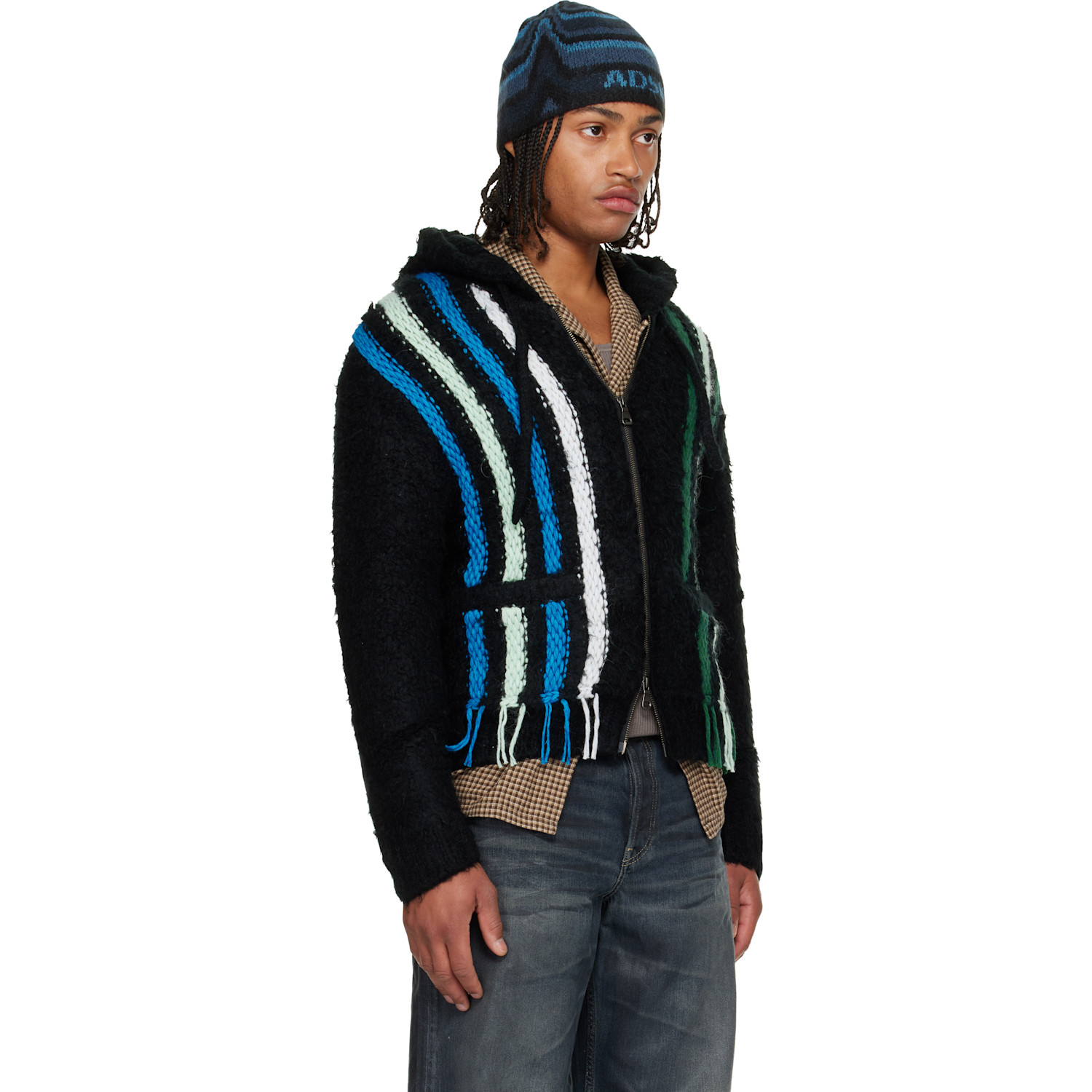  Andersson Bell Black Reverse Stripe Knit Hoodie 