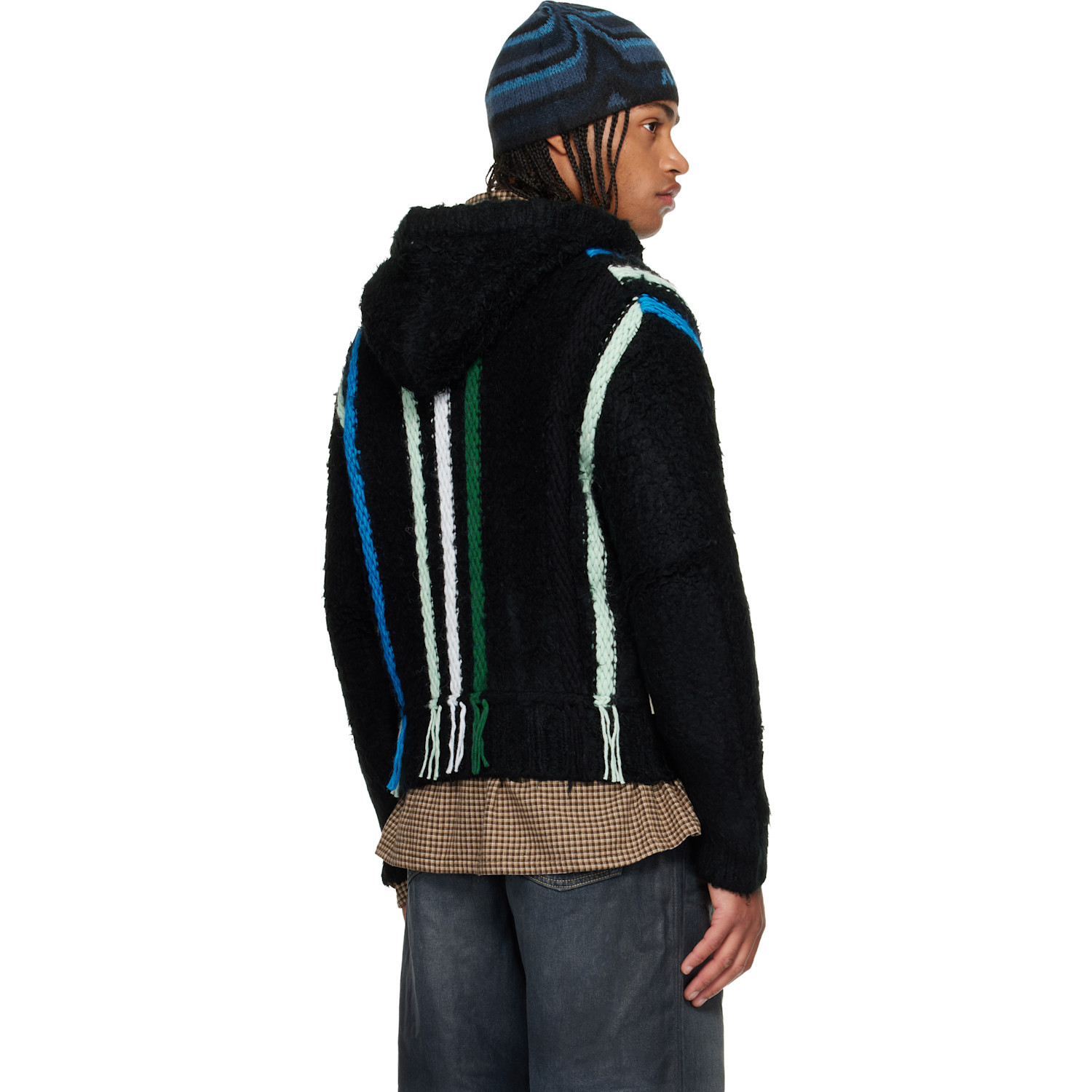  Andersson Bell Black Reverse Stripe Knit Hoodie 