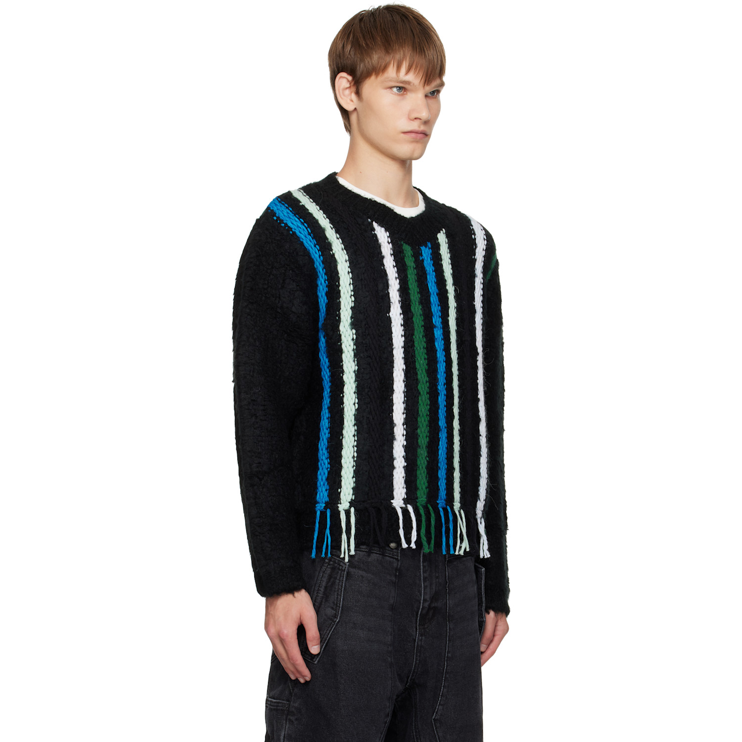  Andersson Bell Black V-neck Reverse Stripe Sweater 