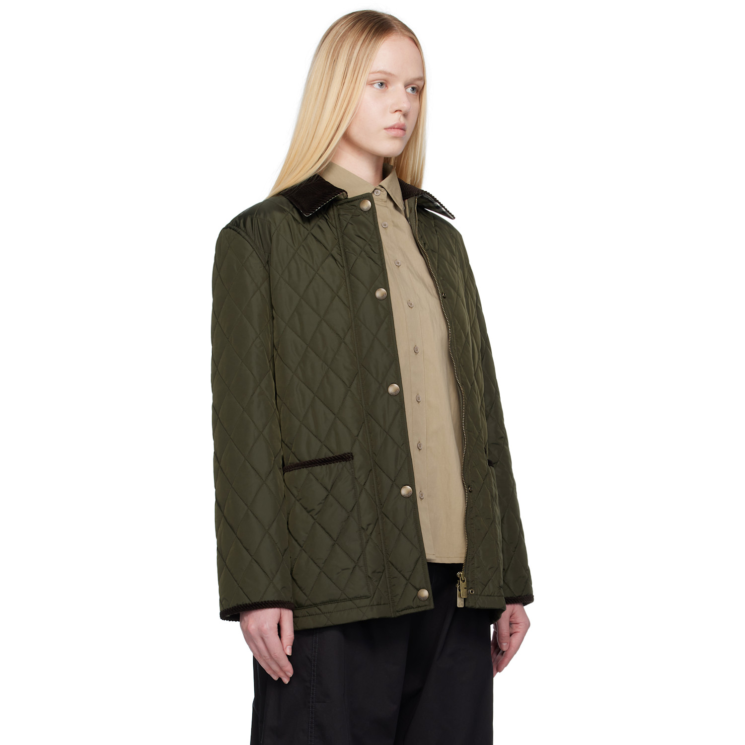  Burberry Green Broadway Quilted Nylon Jacket 
