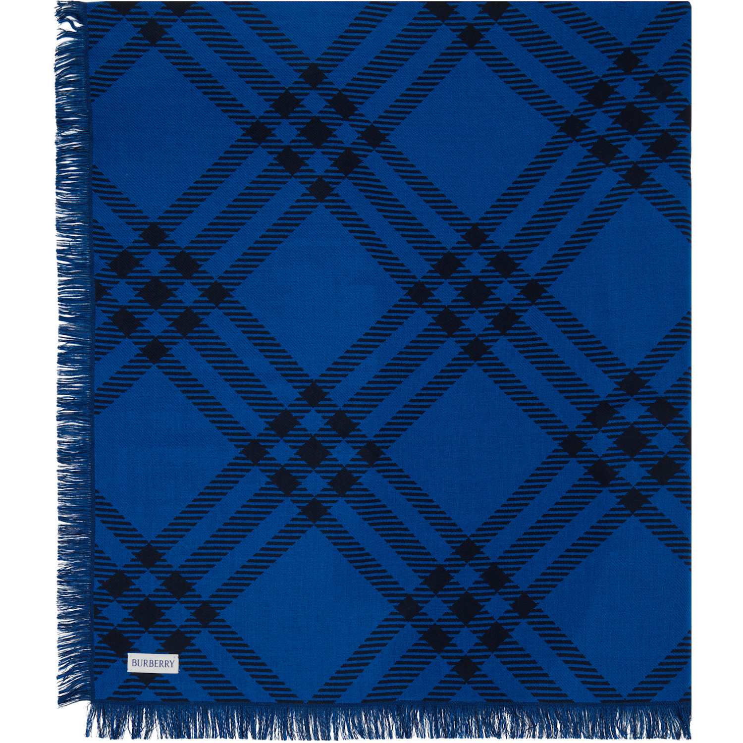  Burberry Navy Wide Check Wool Silk Scarf 