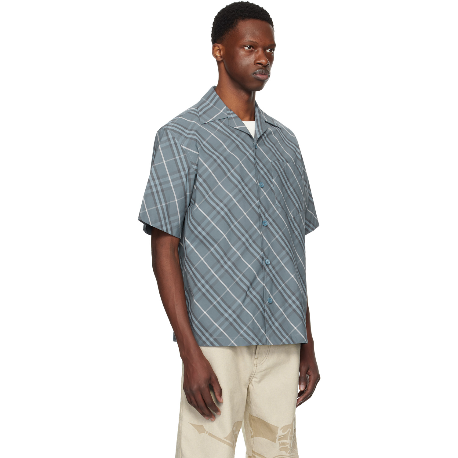  Burberry Navy Relaxed Fit Check Cotton Shirt 