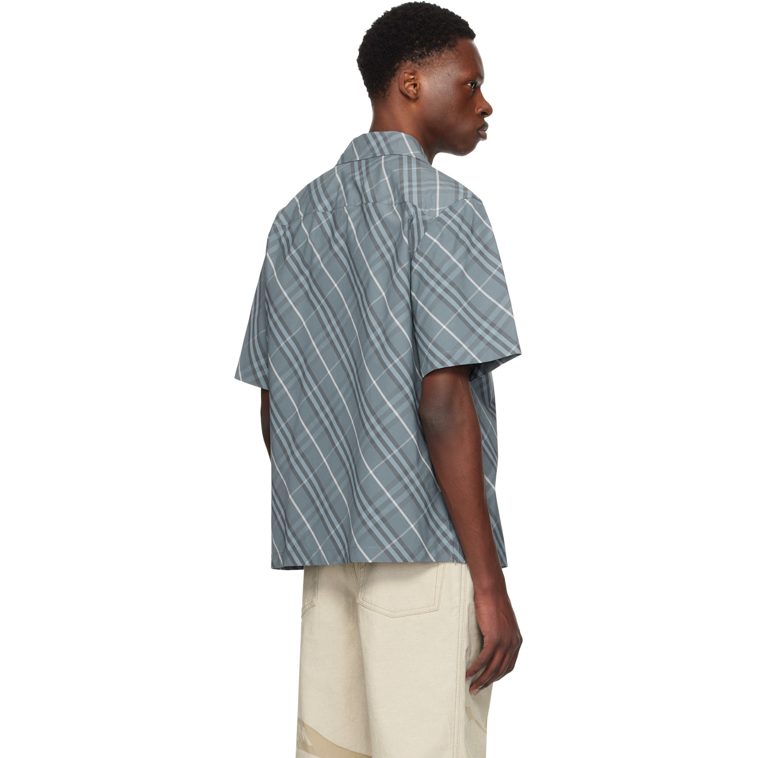  Burberry Navy Relaxed Fit Check Cotton Shirt 