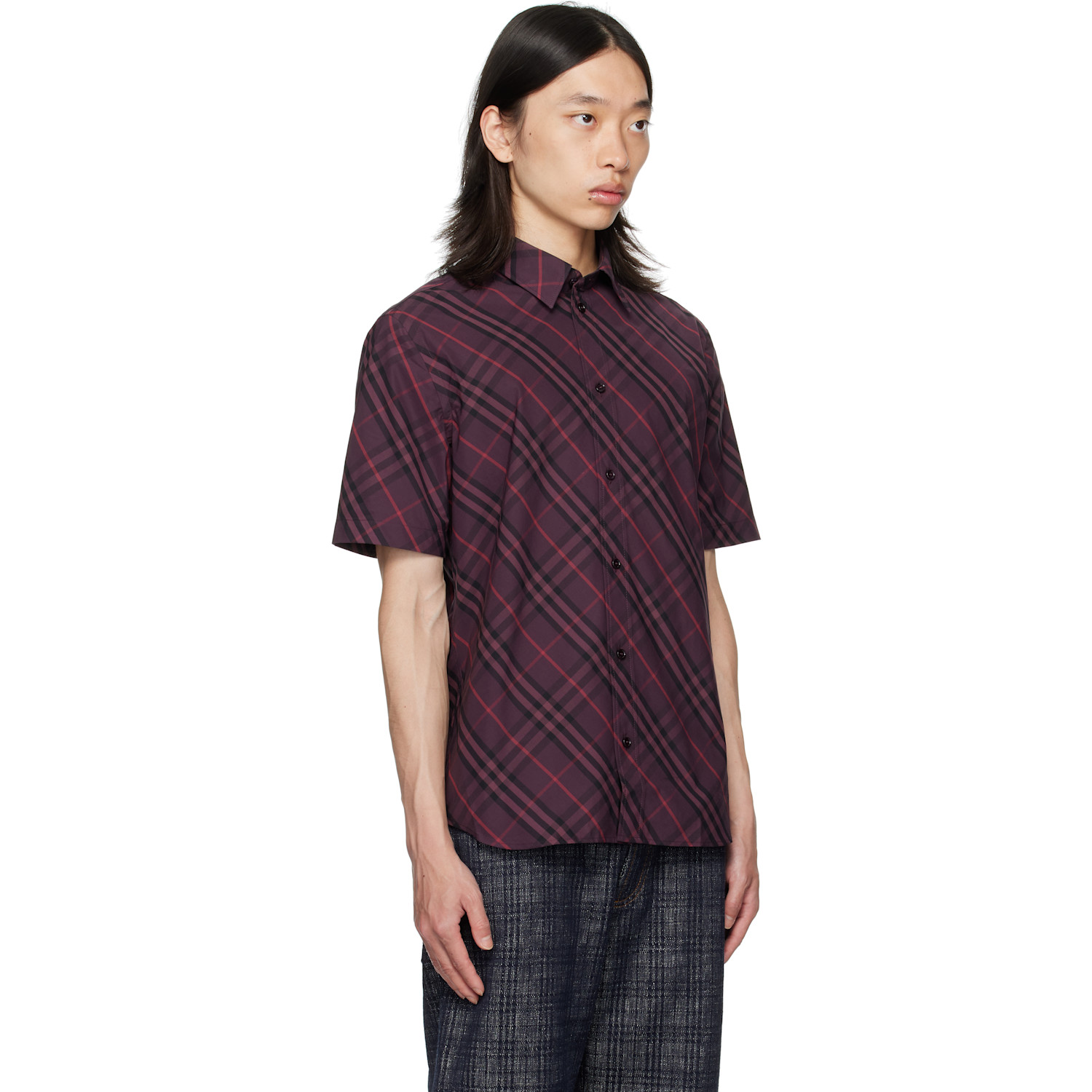  Burberry Purple Robert Check Short Sleeve Shirt 