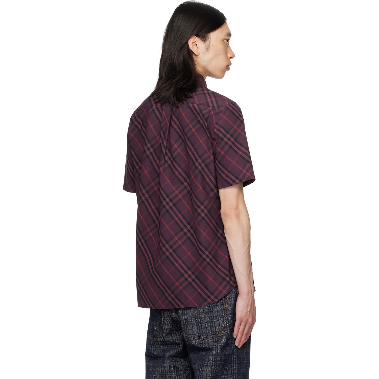  Burberry Purple Robert Check Short Sleeve Shirt 