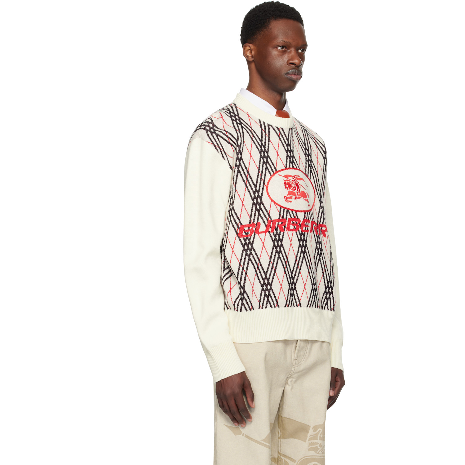  Burberry Off-white Argyle Check Wool Blend Sweater 