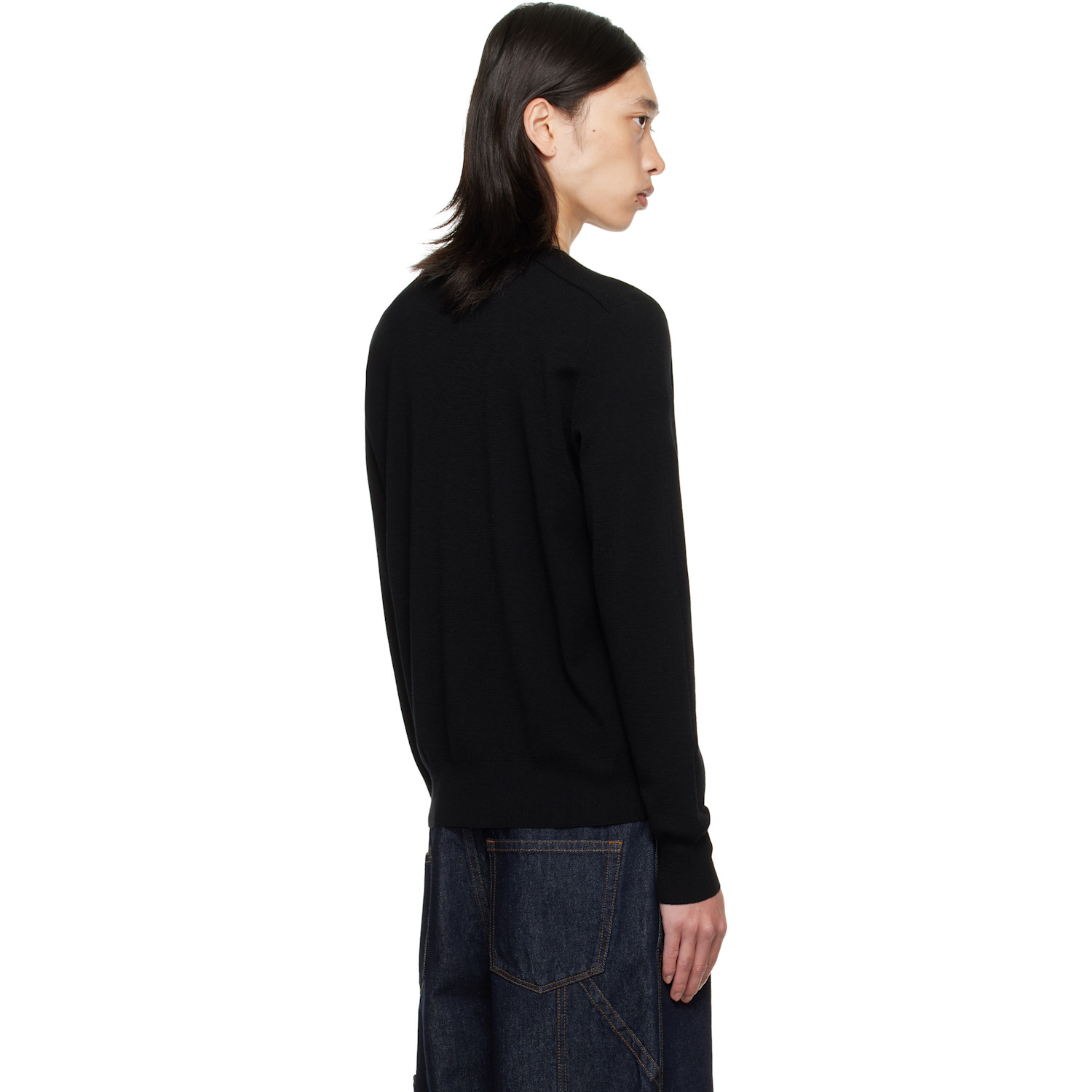  Burberry Black Check Trim Wool Sweater 