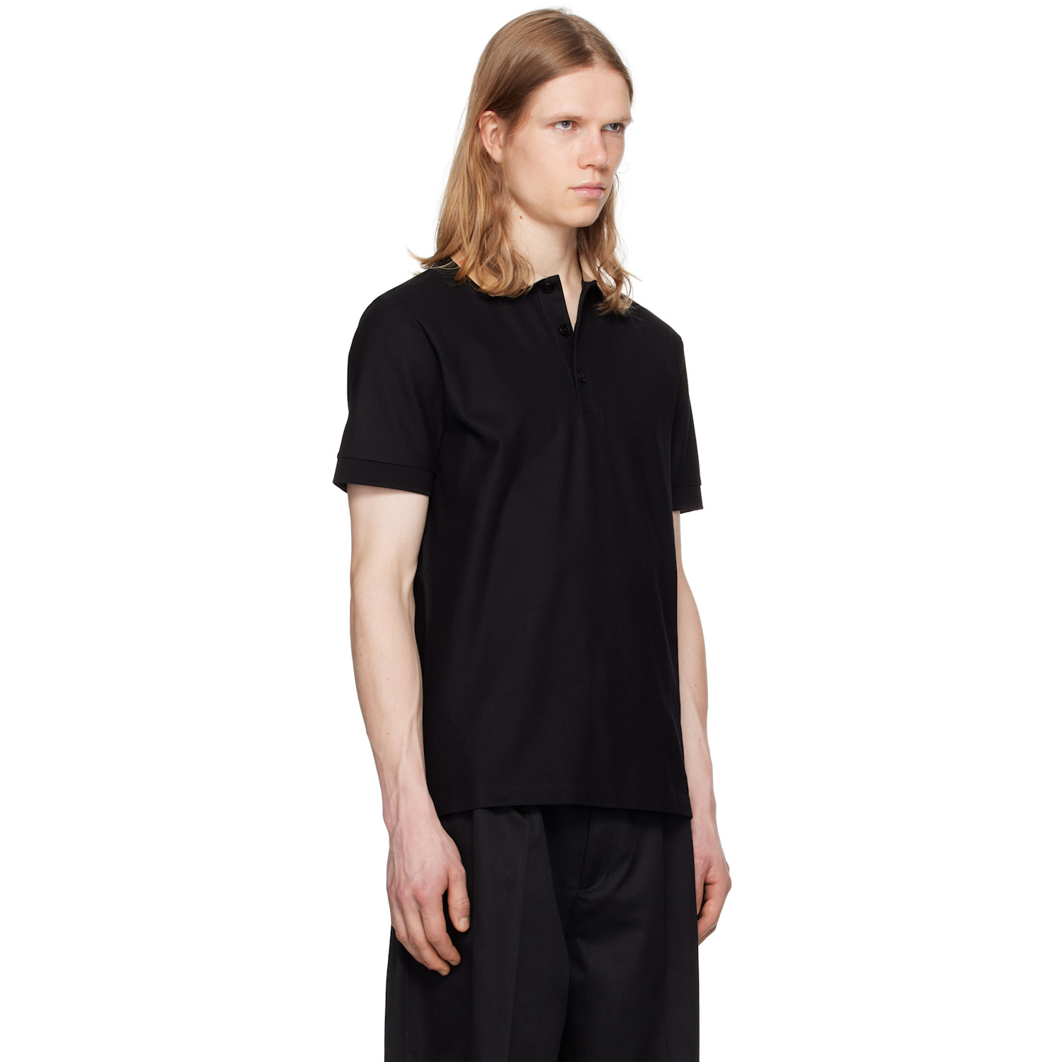  Burberry Black Check Collar Cotton Polo 