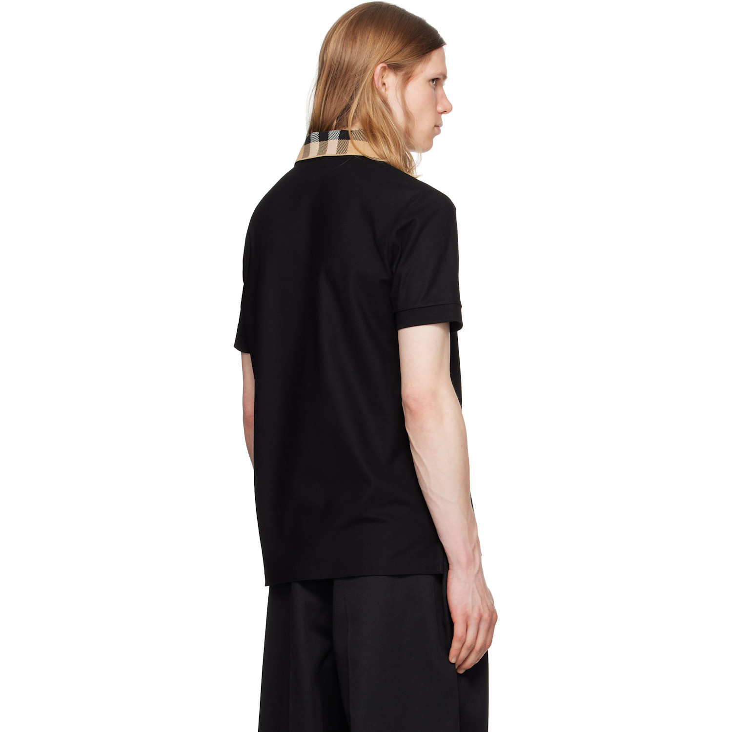  Burberry Black Check Collar Cotton Polo 