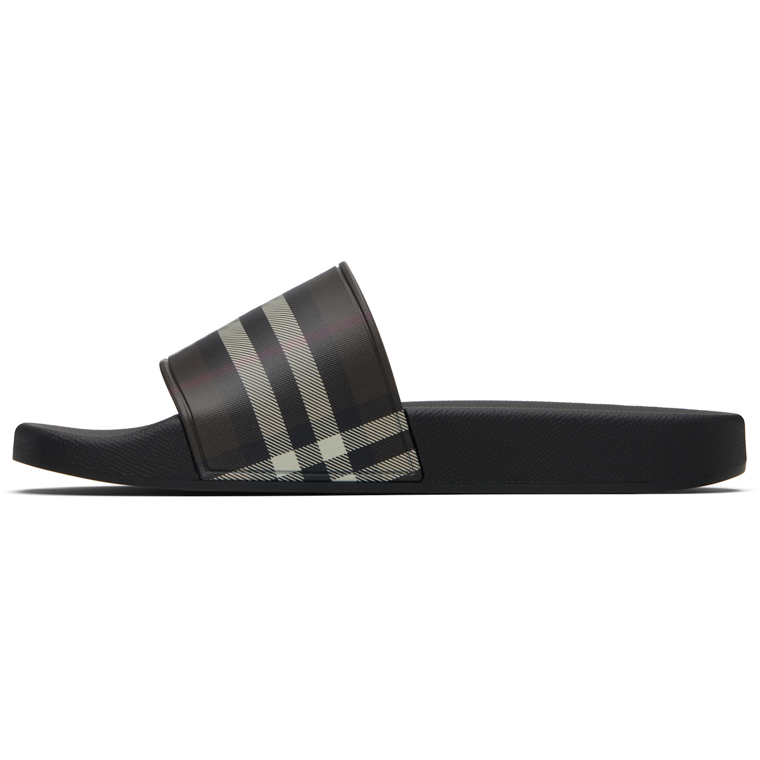  Burberry Brown & Black Check Pool Slides 
