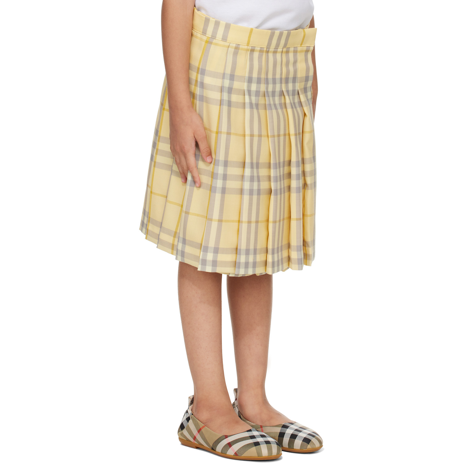  Burberry Kids Yellow Check Wool Kilt Skirt 