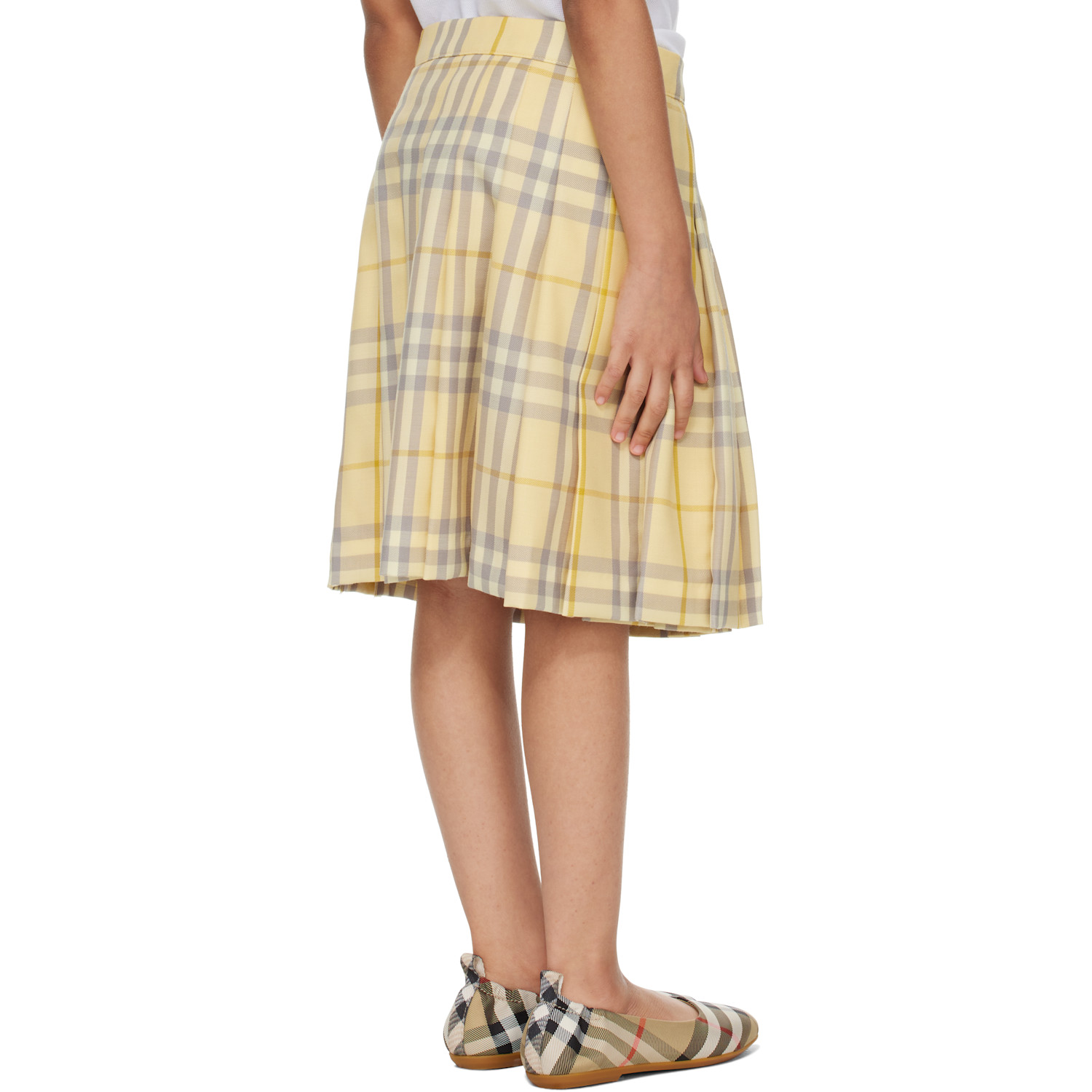  Burberry Kids Yellow Check Wool Kilt Skirt 