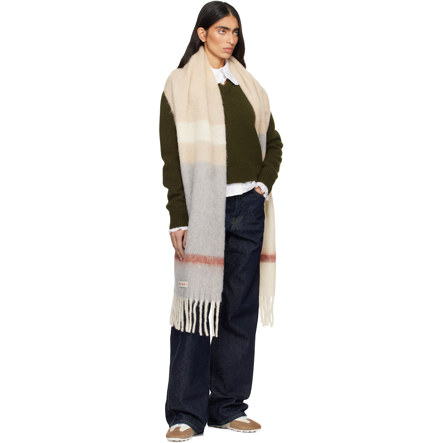  Marni Beige & Gray Striped Alpaca Scarf 