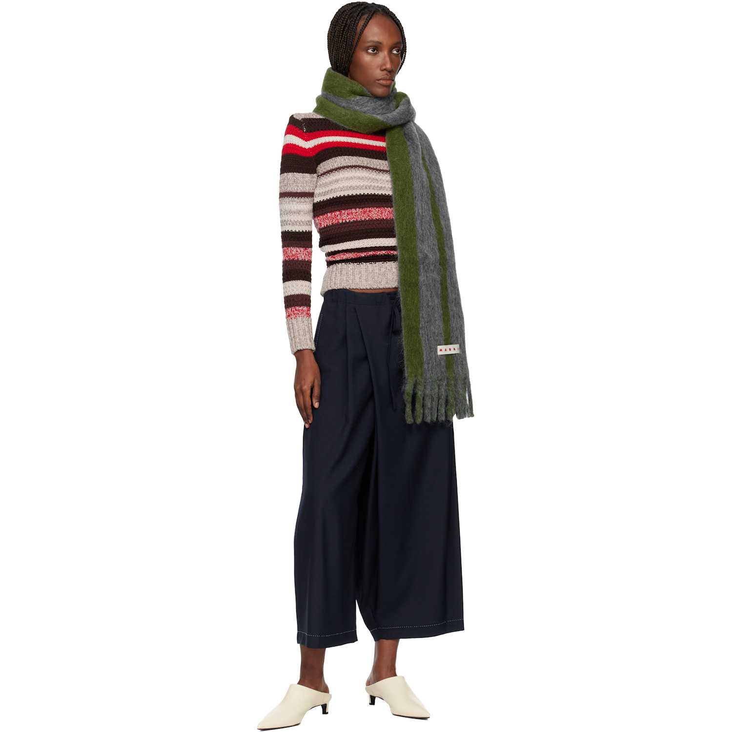  Marni Green & Gray Striped Alpaca Scarf 