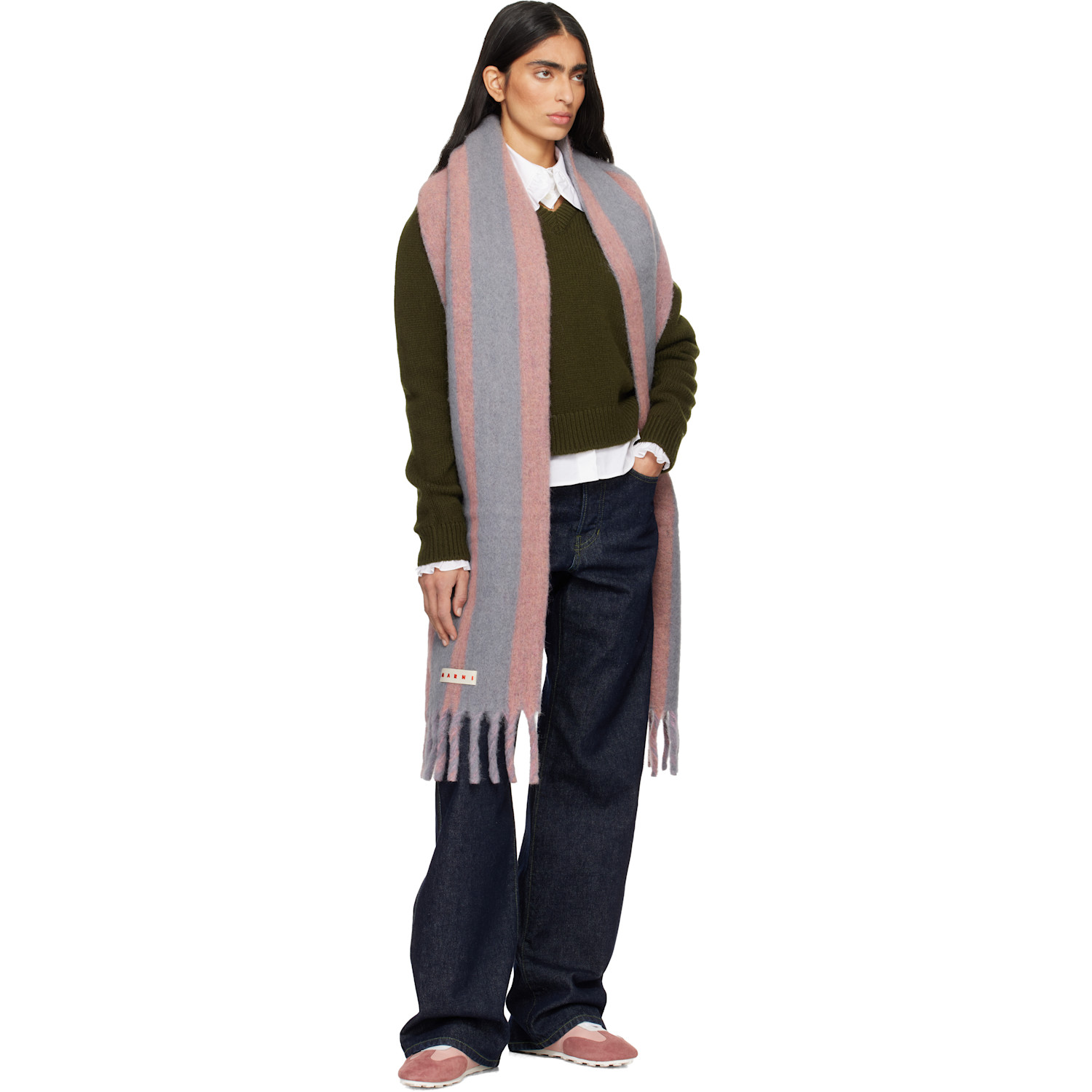  Marni Pink & Gray Striped Alpaca Scarf 