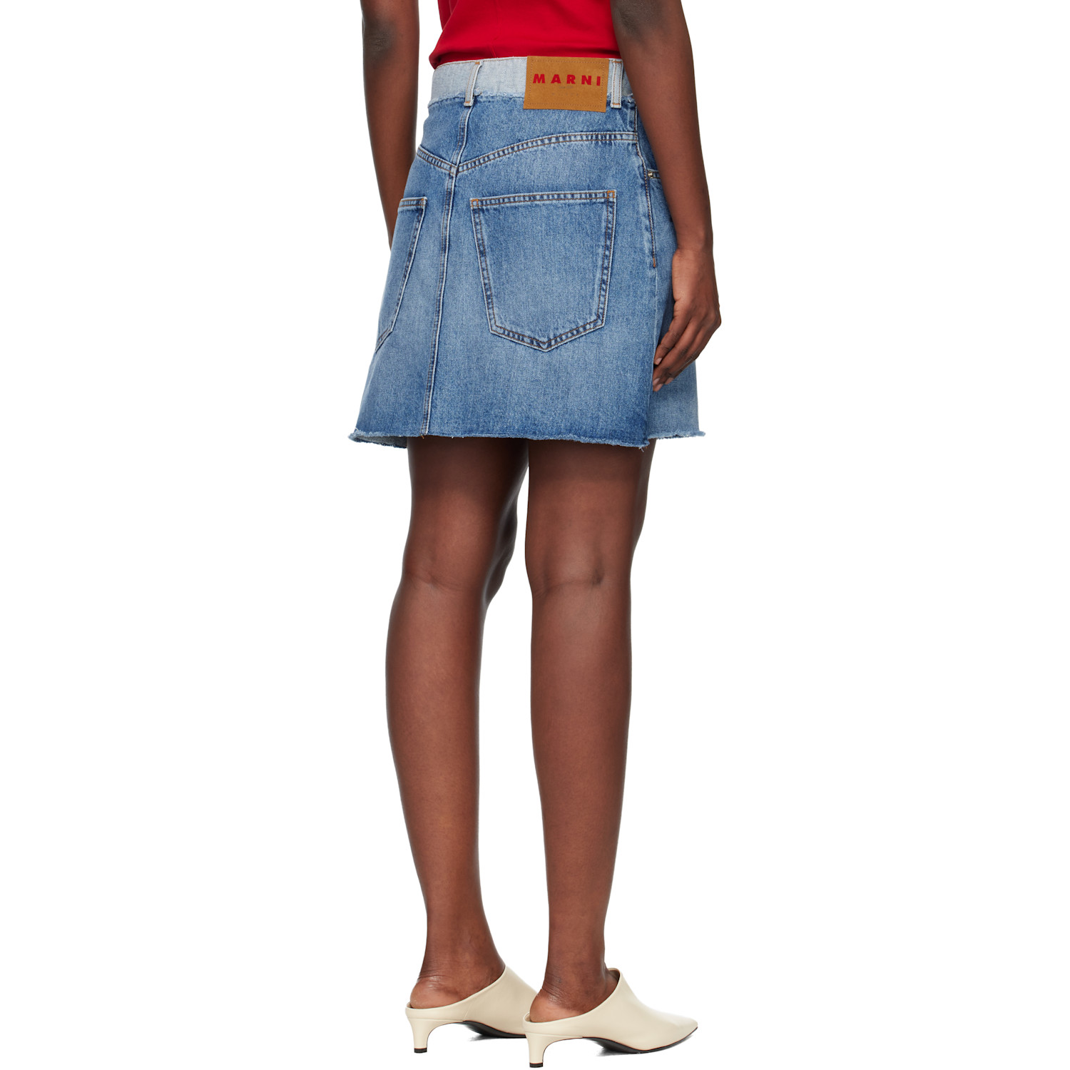  Marni Blue Stone Washed Patches Denim Miniskirt 