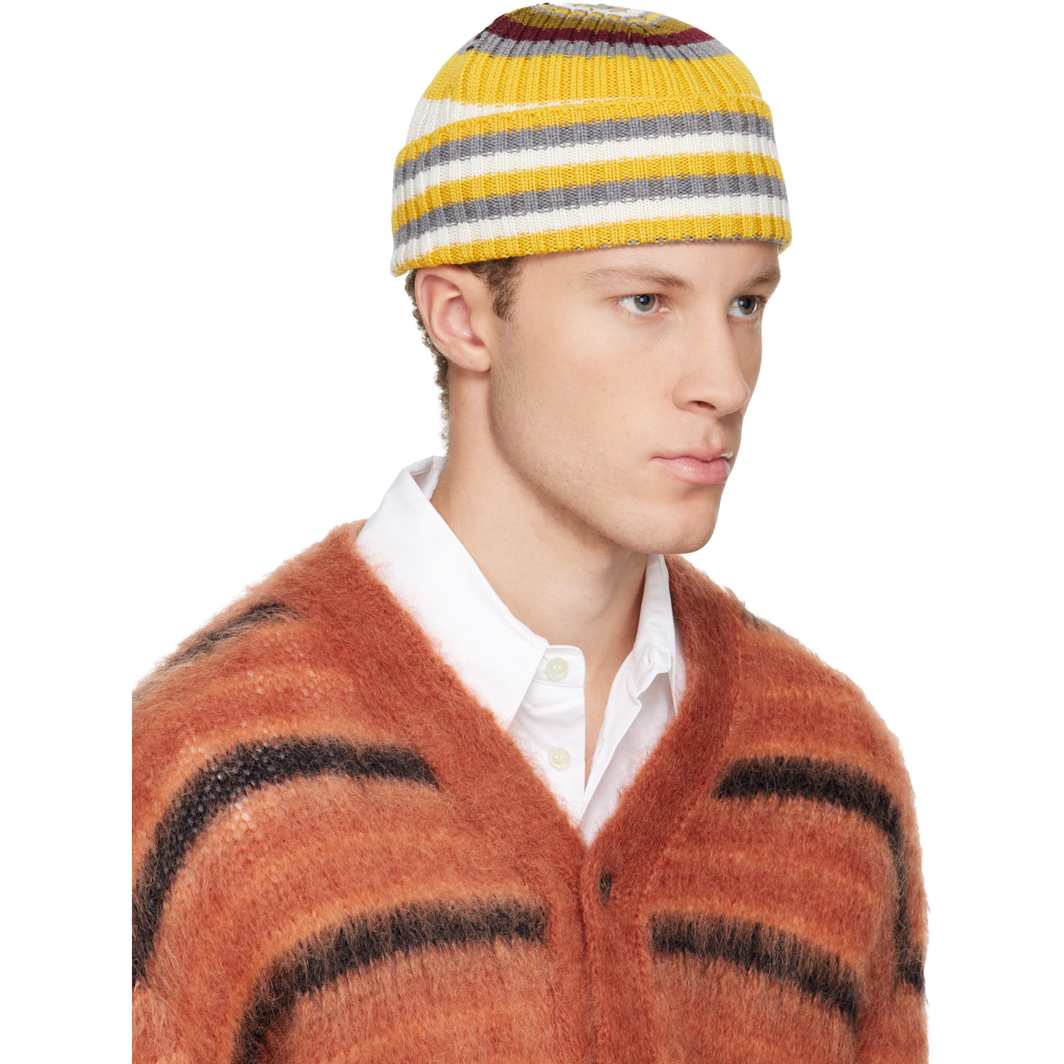  Marni Yellow & Gray Striped Ribbed Beanie 