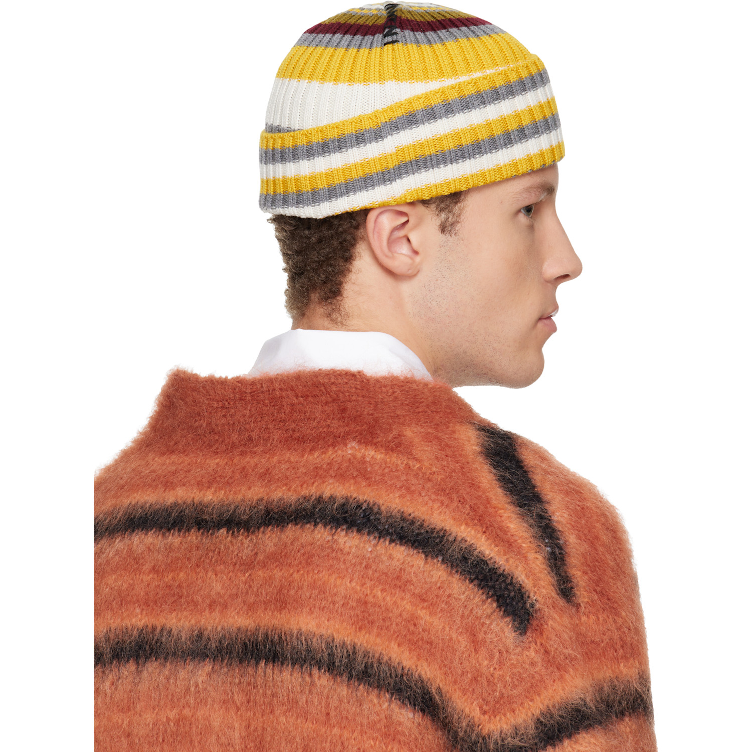 Marni Yellow & Gray Striped Ribbed Beanie 