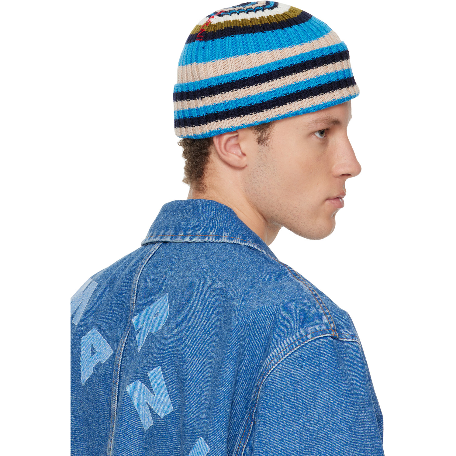  Marni Blue Striped Ribbed Beanie 