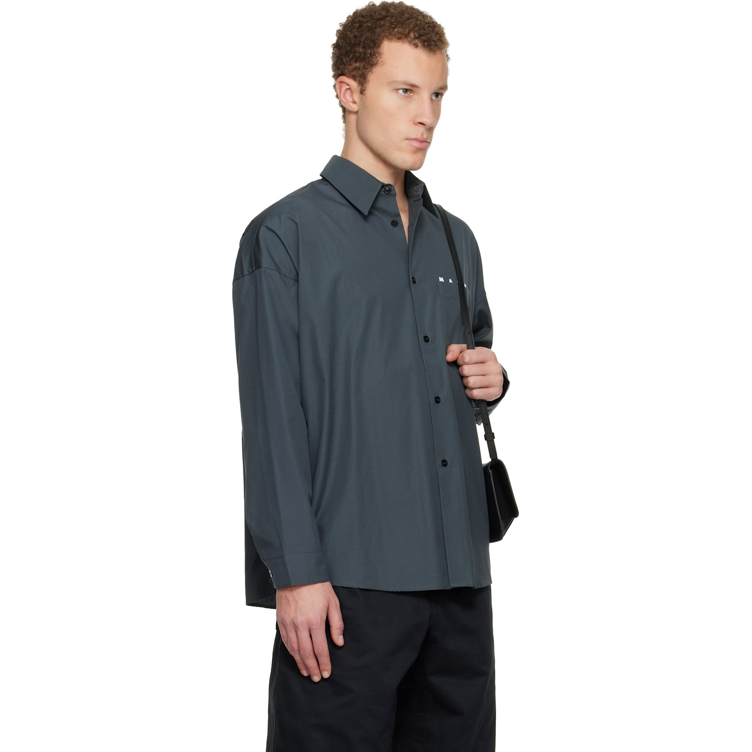  Marni Gray Peeping Marni Logo Organic Poplin Shirt 