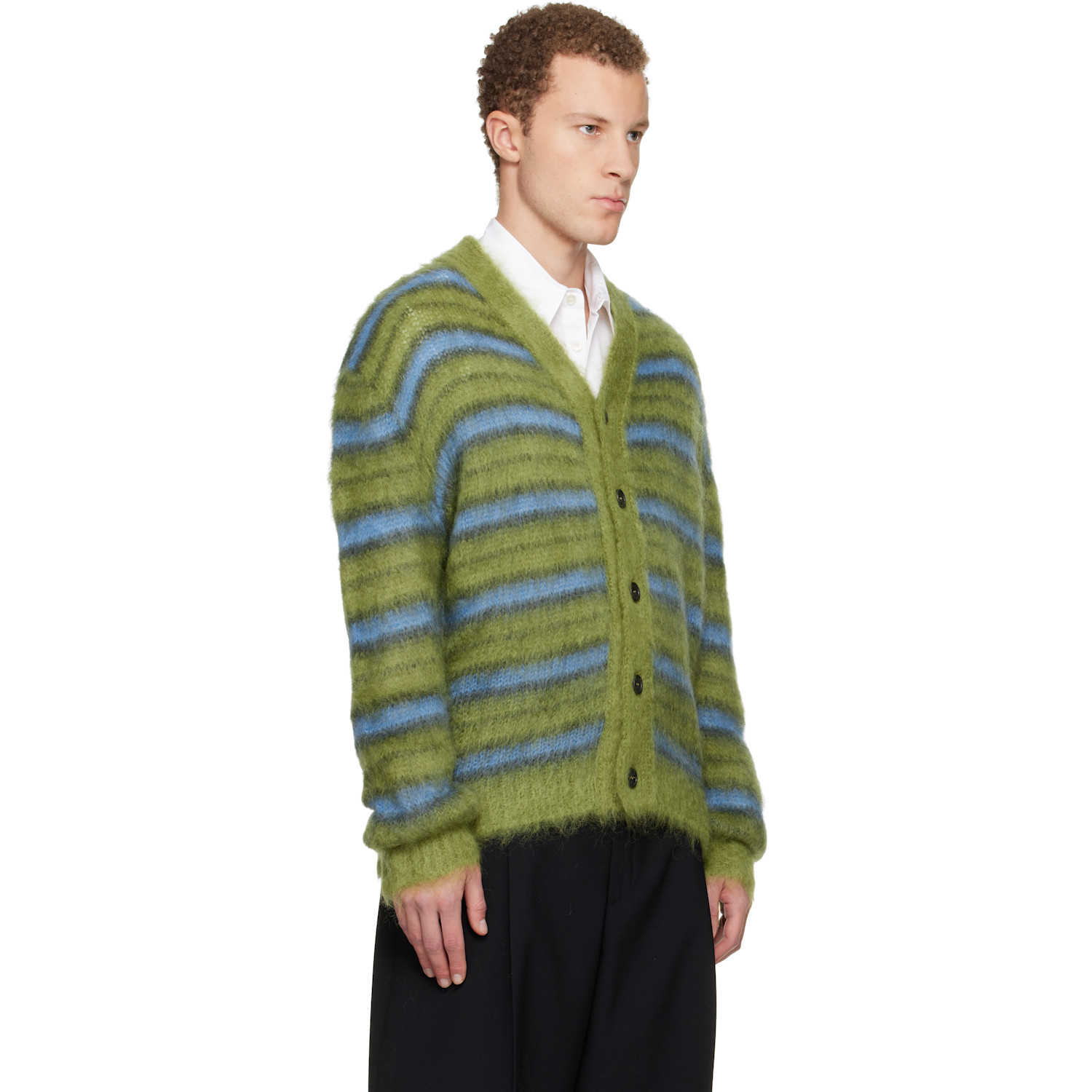  Marni Green & Blue Fuzzy Wuzzy Stripe V-neck Cardigan 