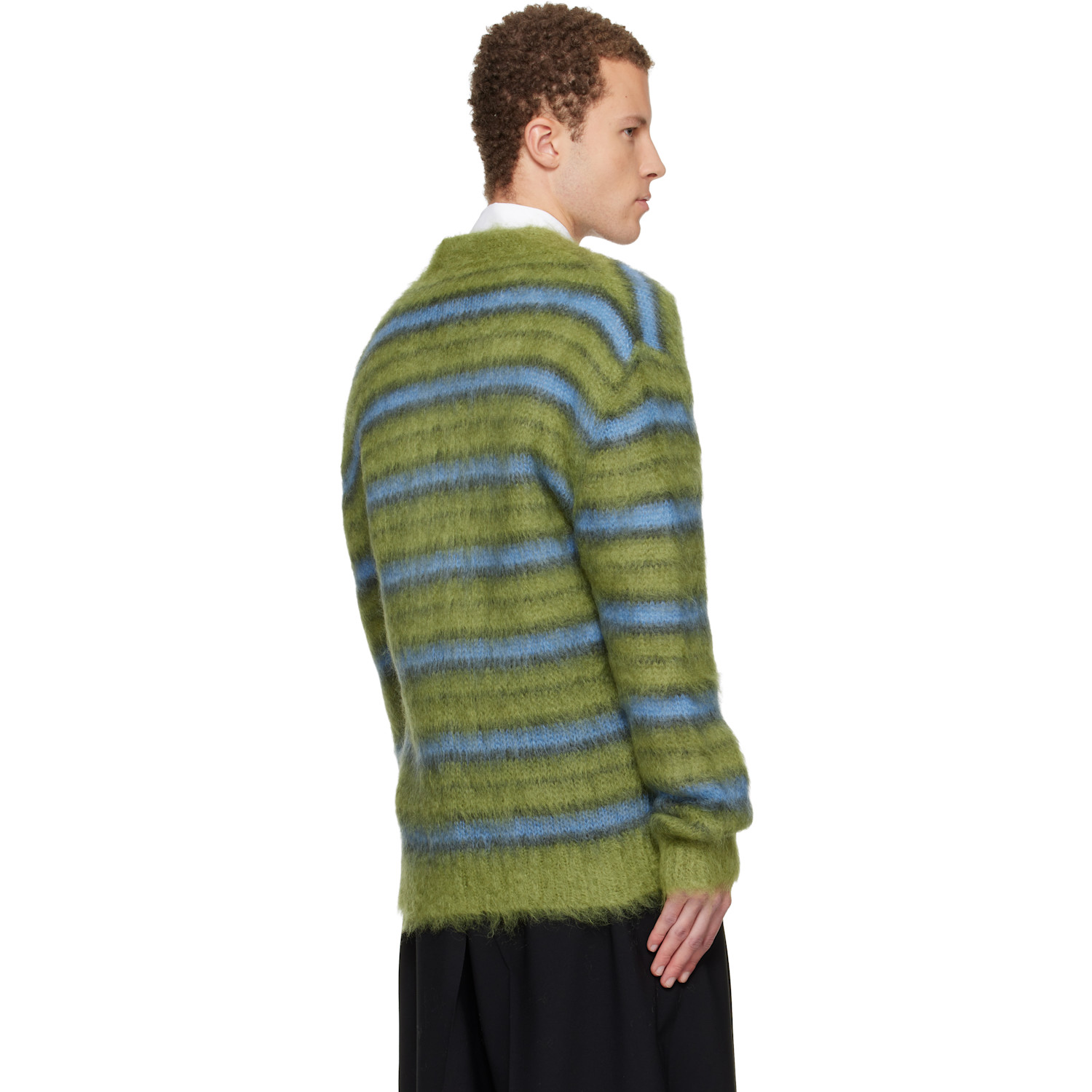  Marni Green & Blue Fuzzy Wuzzy Stripe V-neck Cardigan 