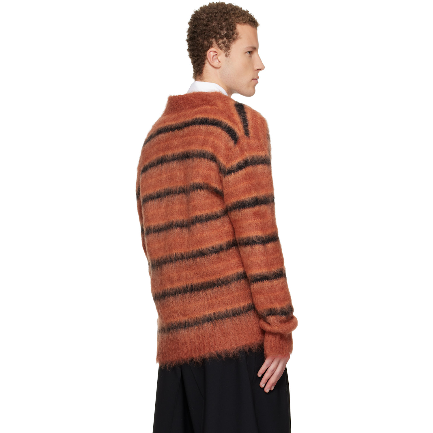  Marni Red & Black Fuzzy Wuzzy Stripe V-neck Cardigan 