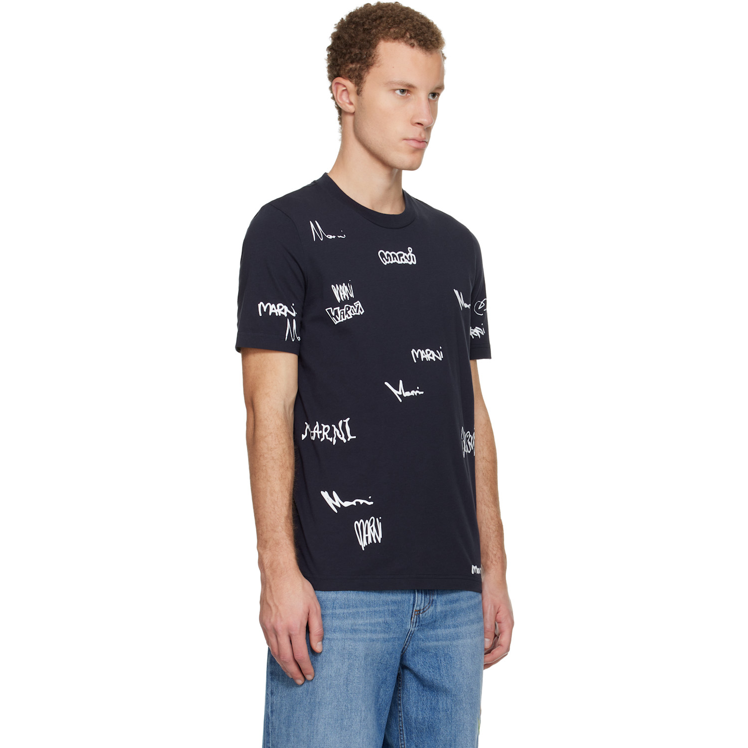  Marni Navy Multigram Marni Print Cotton T-shirt 