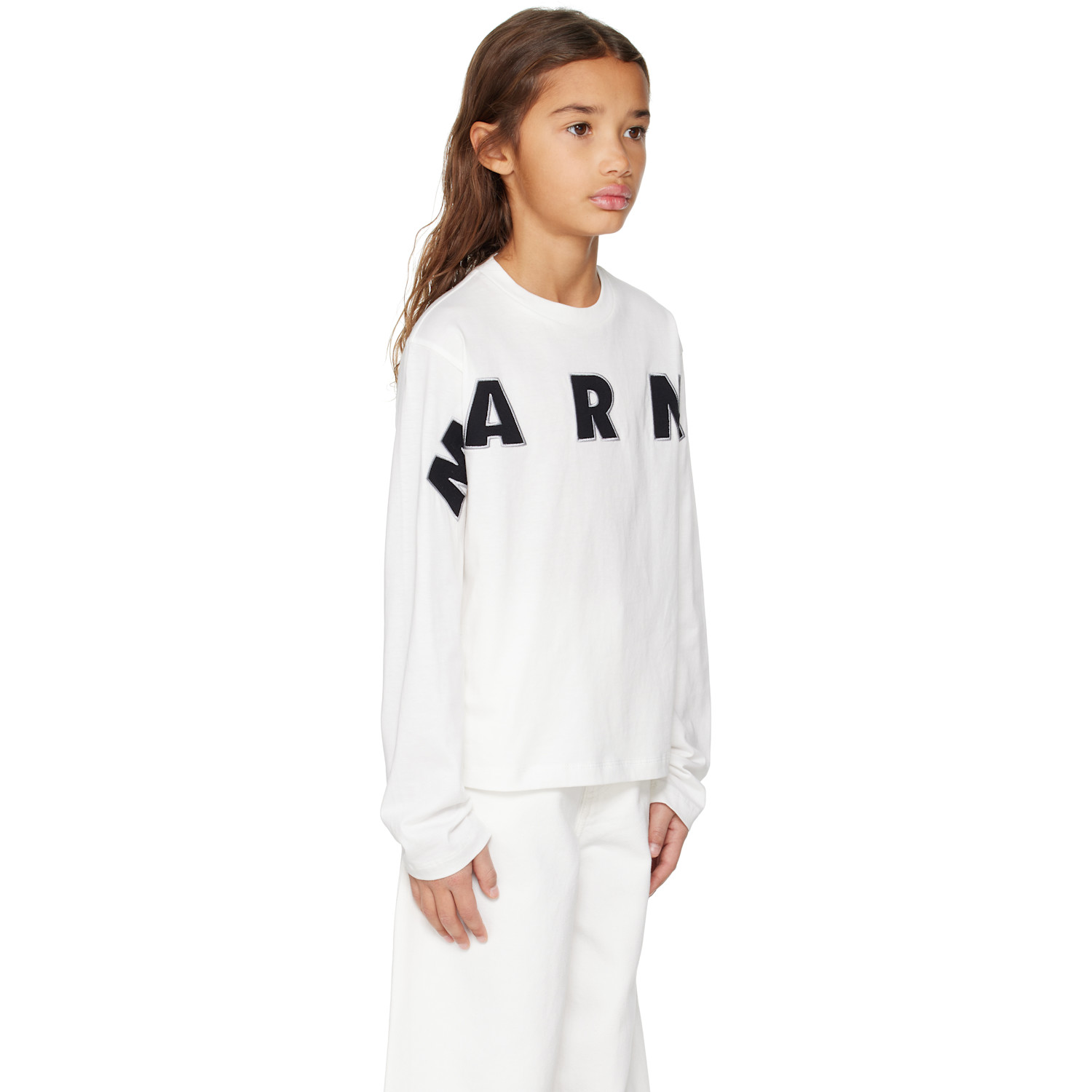  Marni Kids White Logo Appliqué Long Sleeve T-shirt 