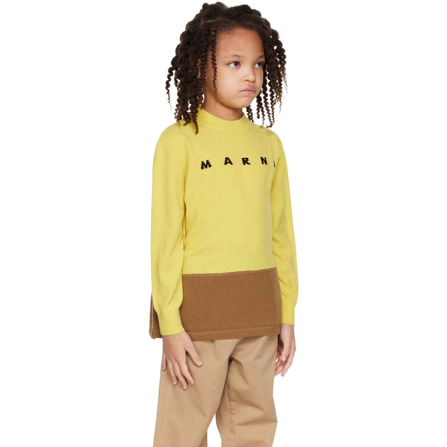  Marni Kids Yellow & Brown Intarsia Logo Sweater 