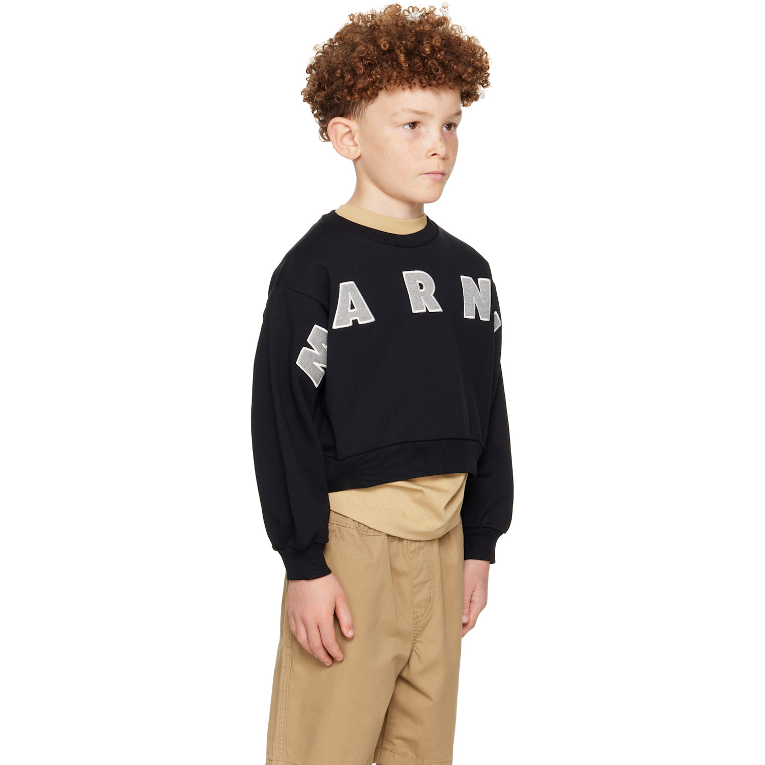  Marni Kids Black Cotton Cropped Embroidered Logo Sweatshirt 