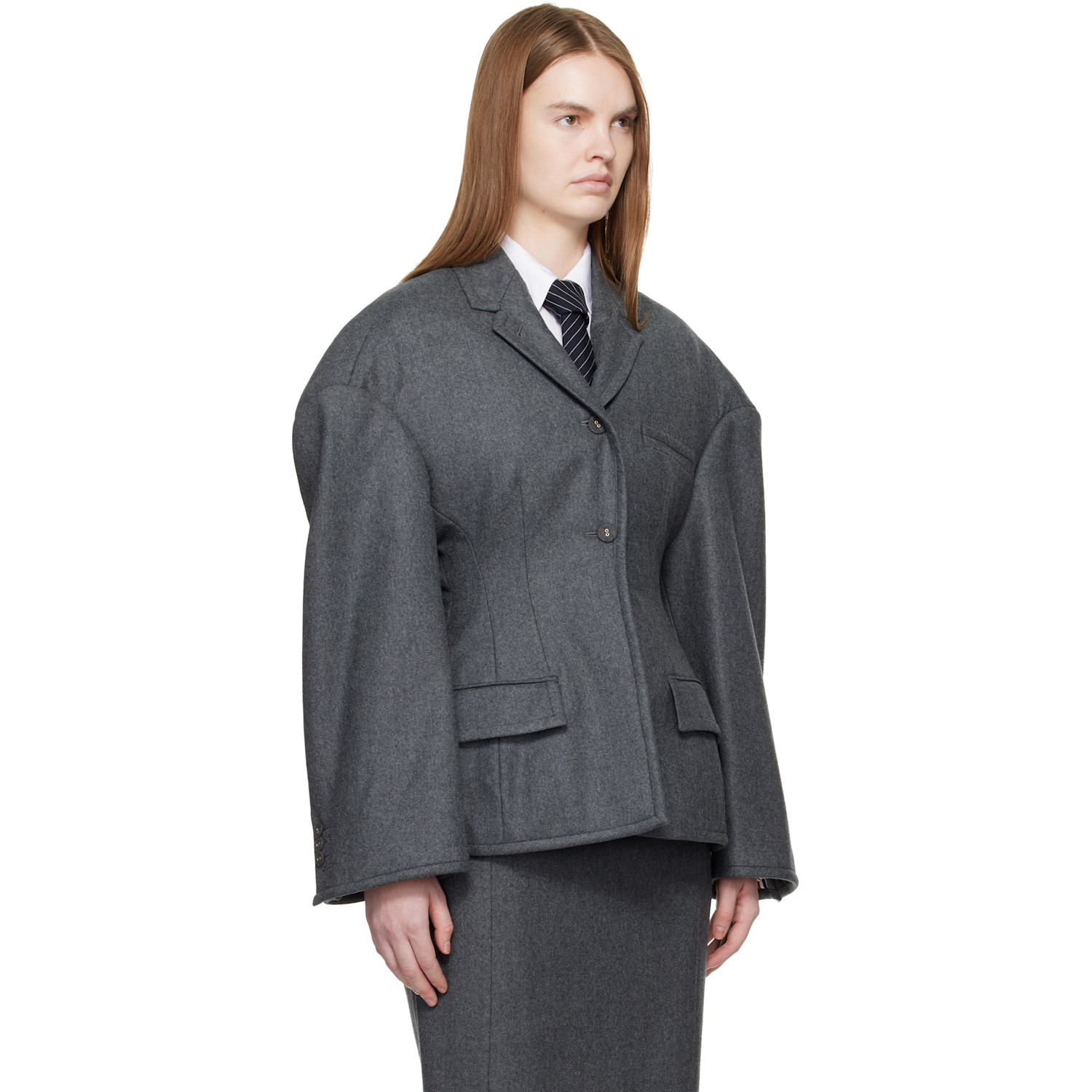  Thom Browne Gray Nipped Waist Cocoon Blazer 