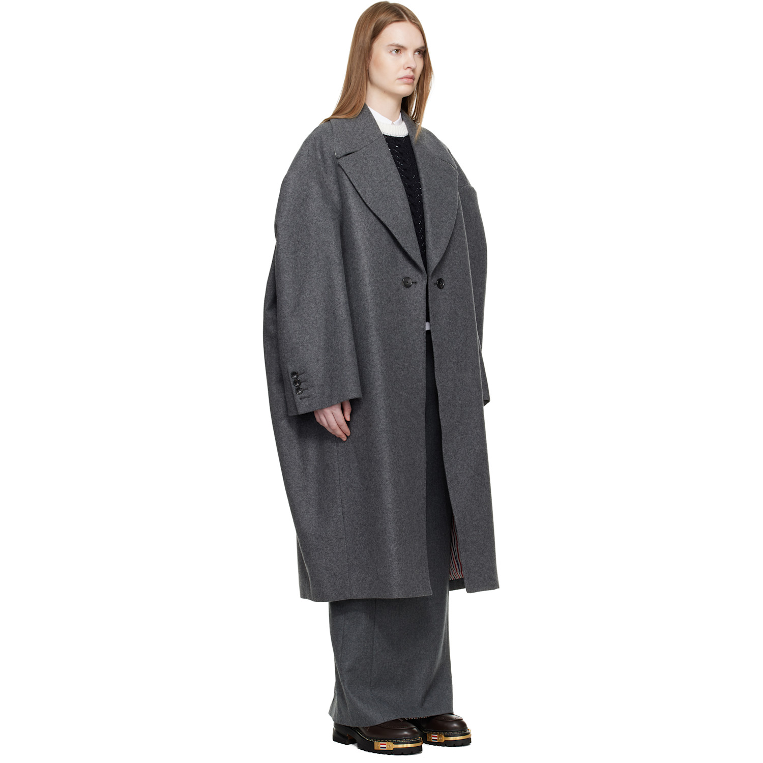  Thom Browne Gray Melton Cocoon Coat 