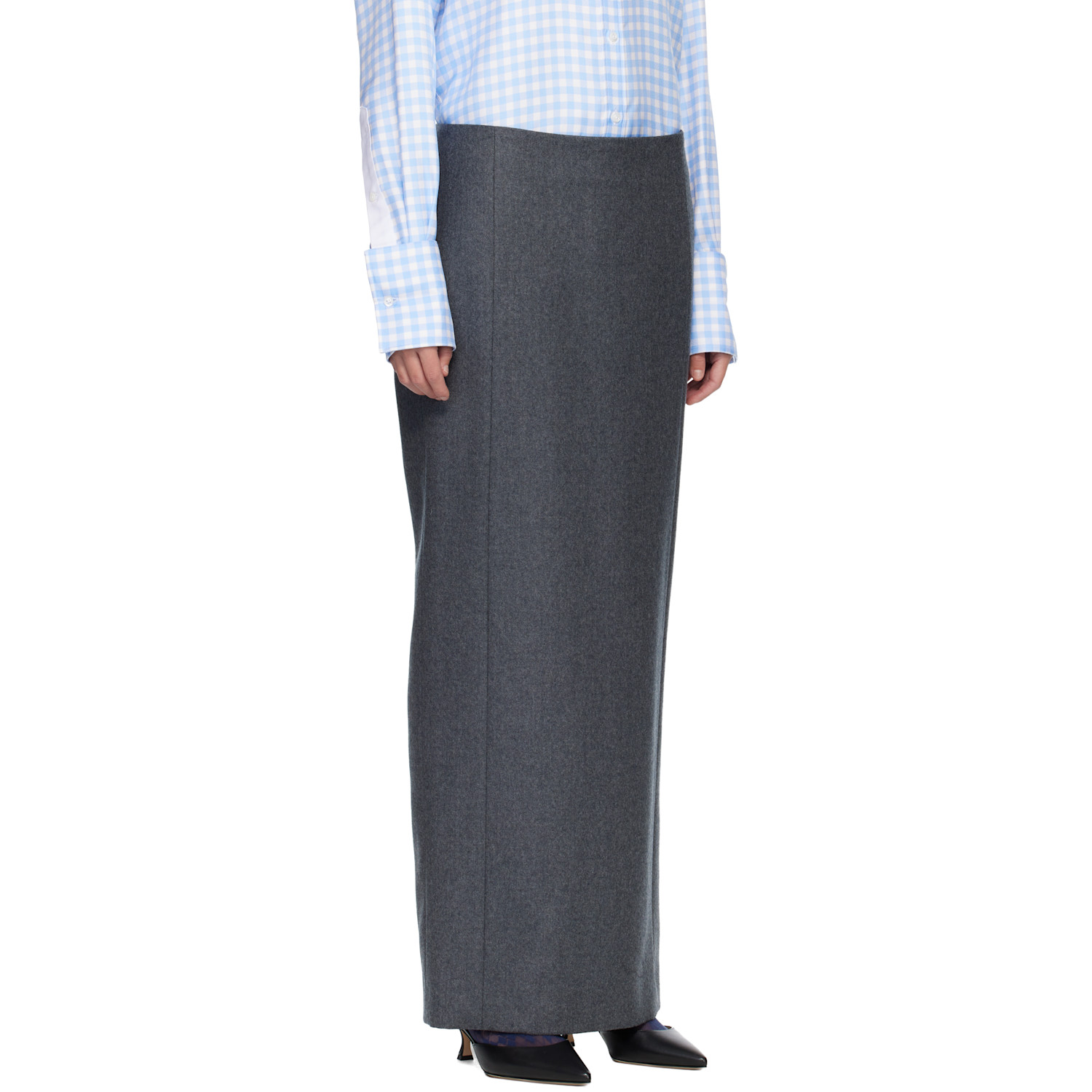  Thom Browne Gray Solid Wool Flannel Pencil Maxi Skirt 