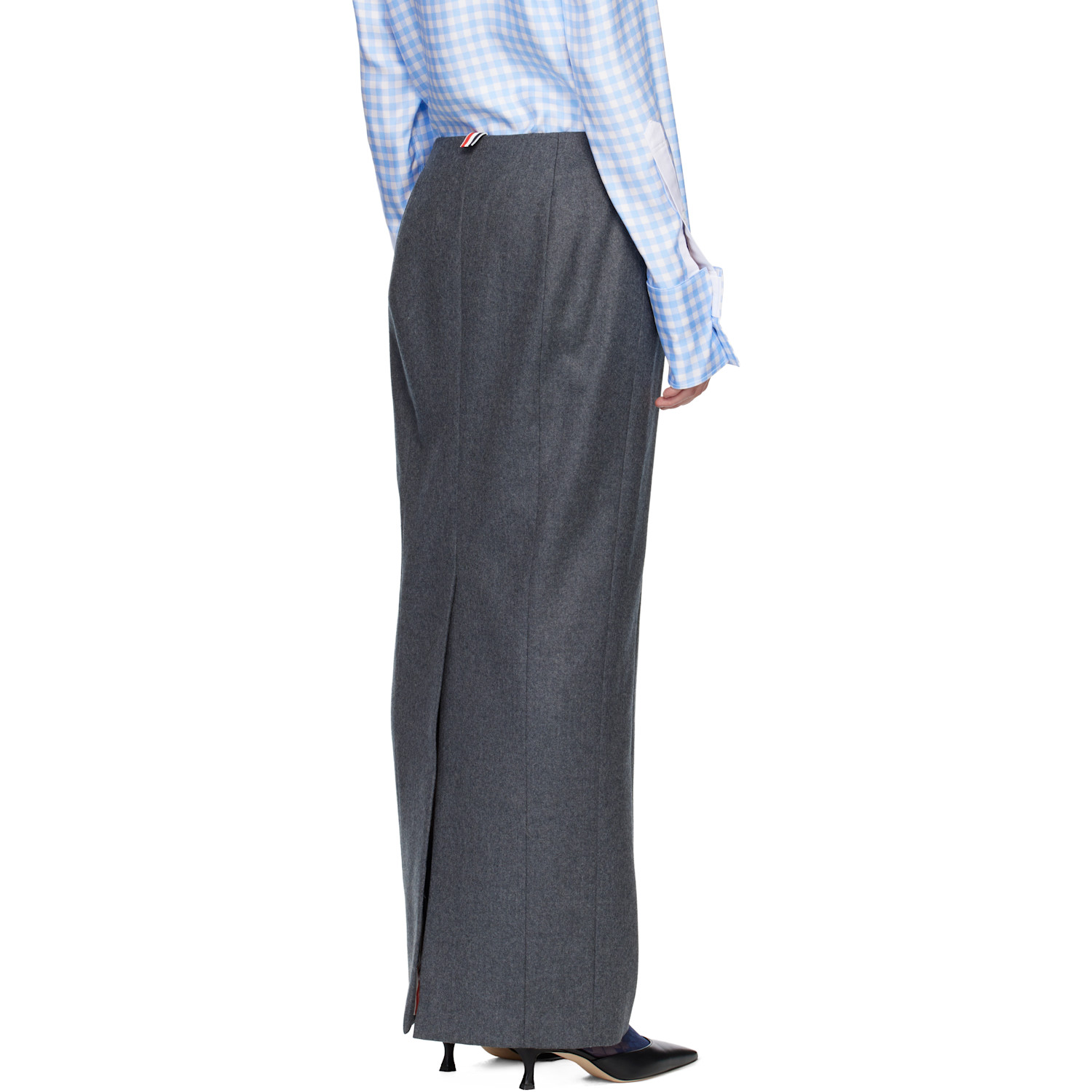  Thom Browne Gray Solid Wool Flannel Pencil Maxi Skirt 