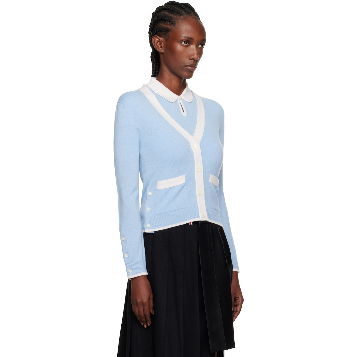  Thom Browne Blue Jersey Stitch Cashmere V-neck Cardigan 