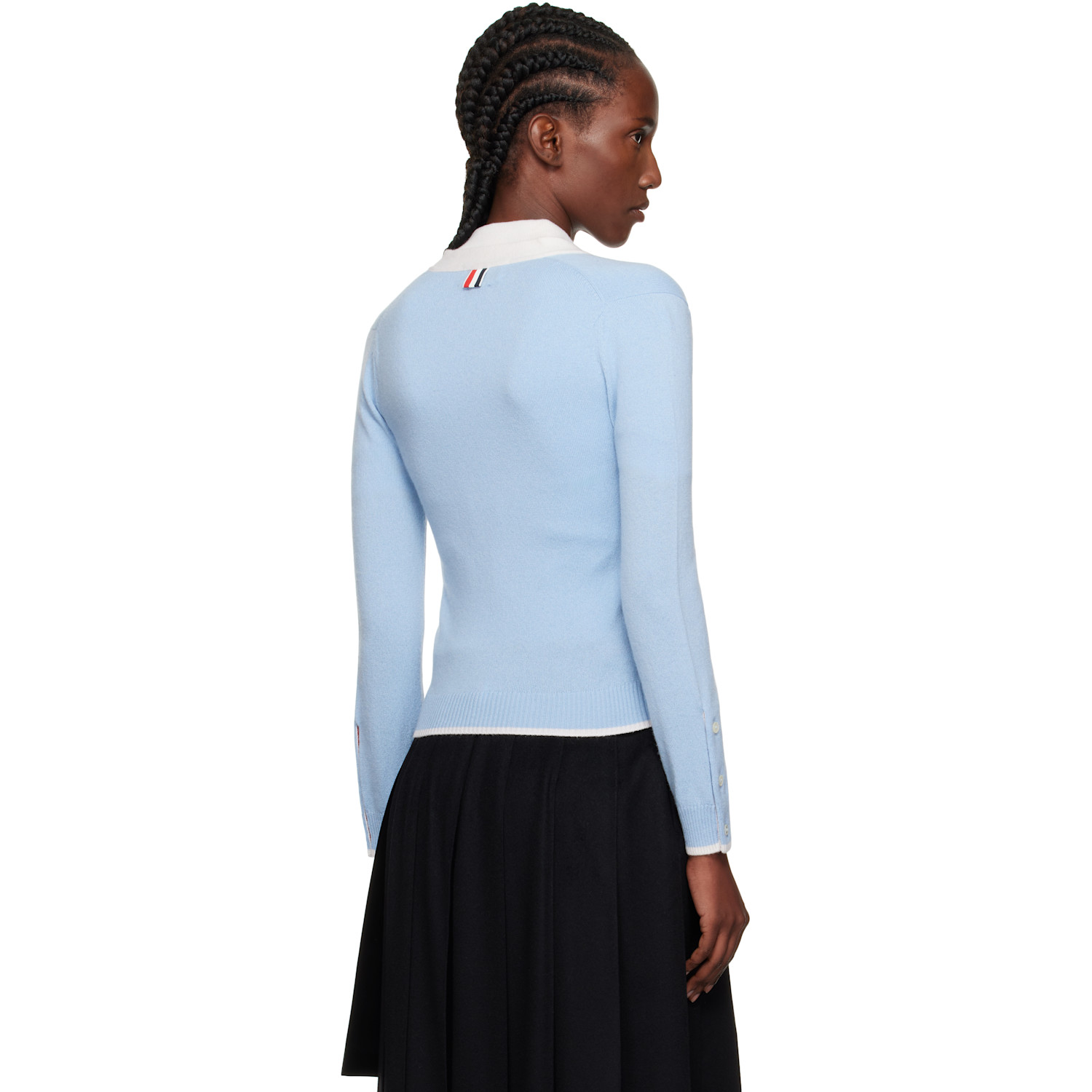  Thom Browne Blue Jersey Stitch Cashmere V-neck Cardigan 