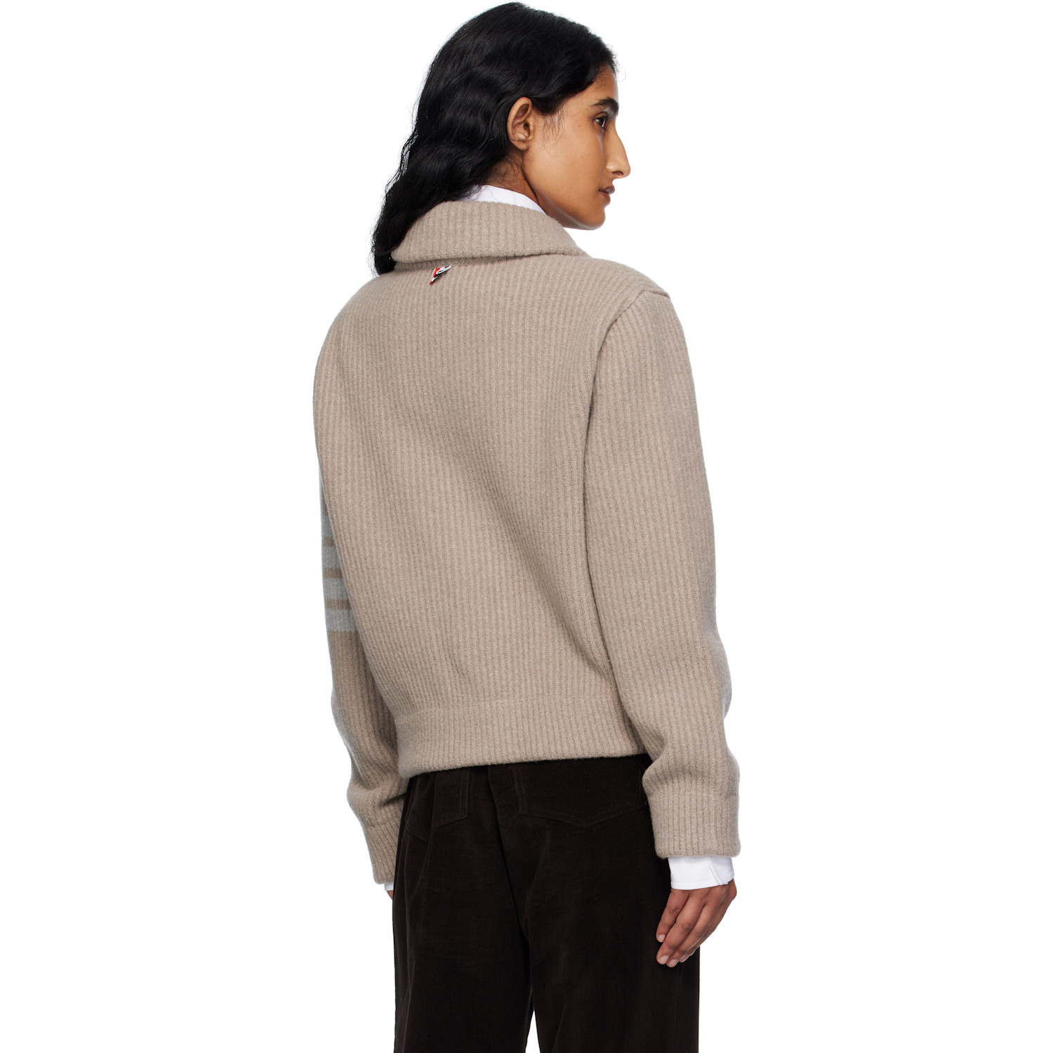  Thom Browne Beige Boiled Merino Wool 4-bar Bomber Cardigan 