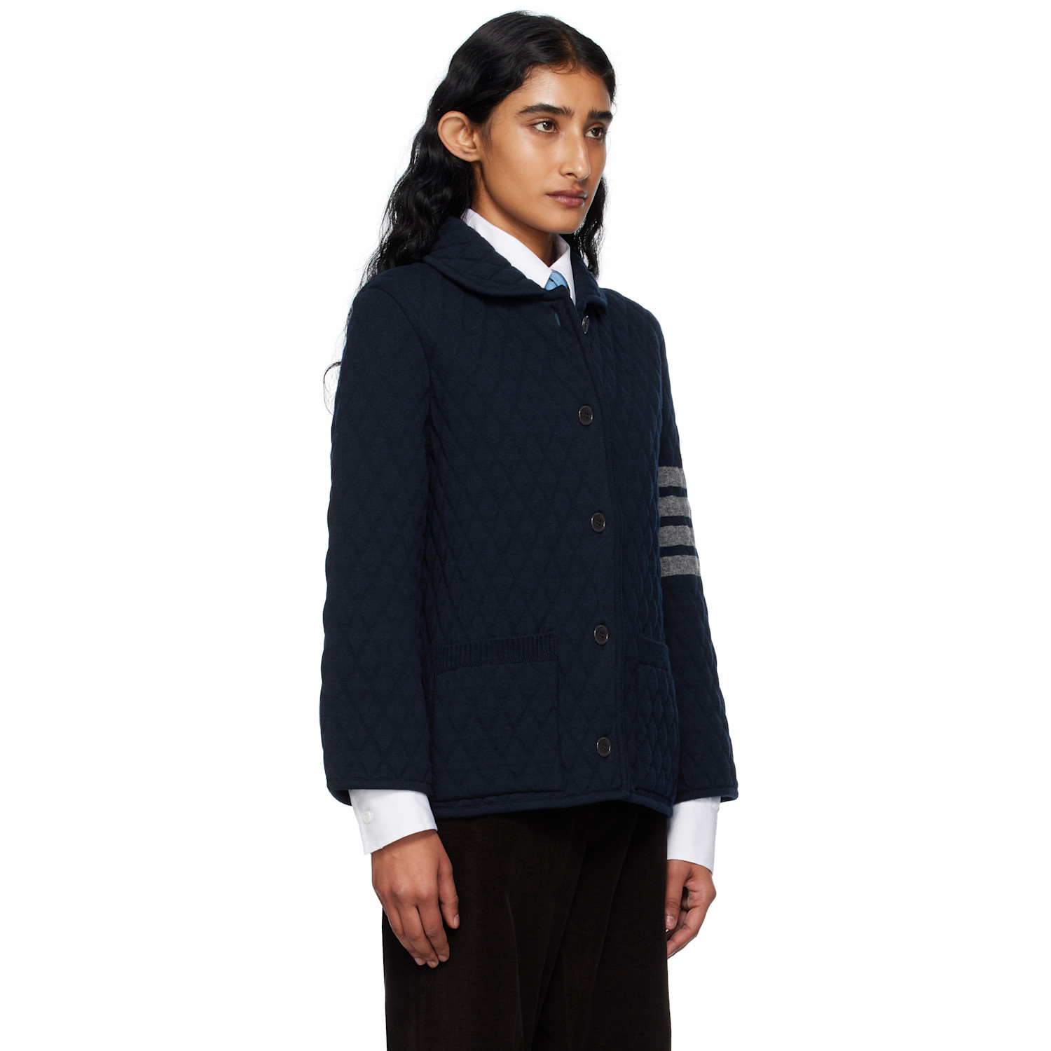  Thom Browne Navy Quilted Knit Merino Wool 4-bar Work Jacket 