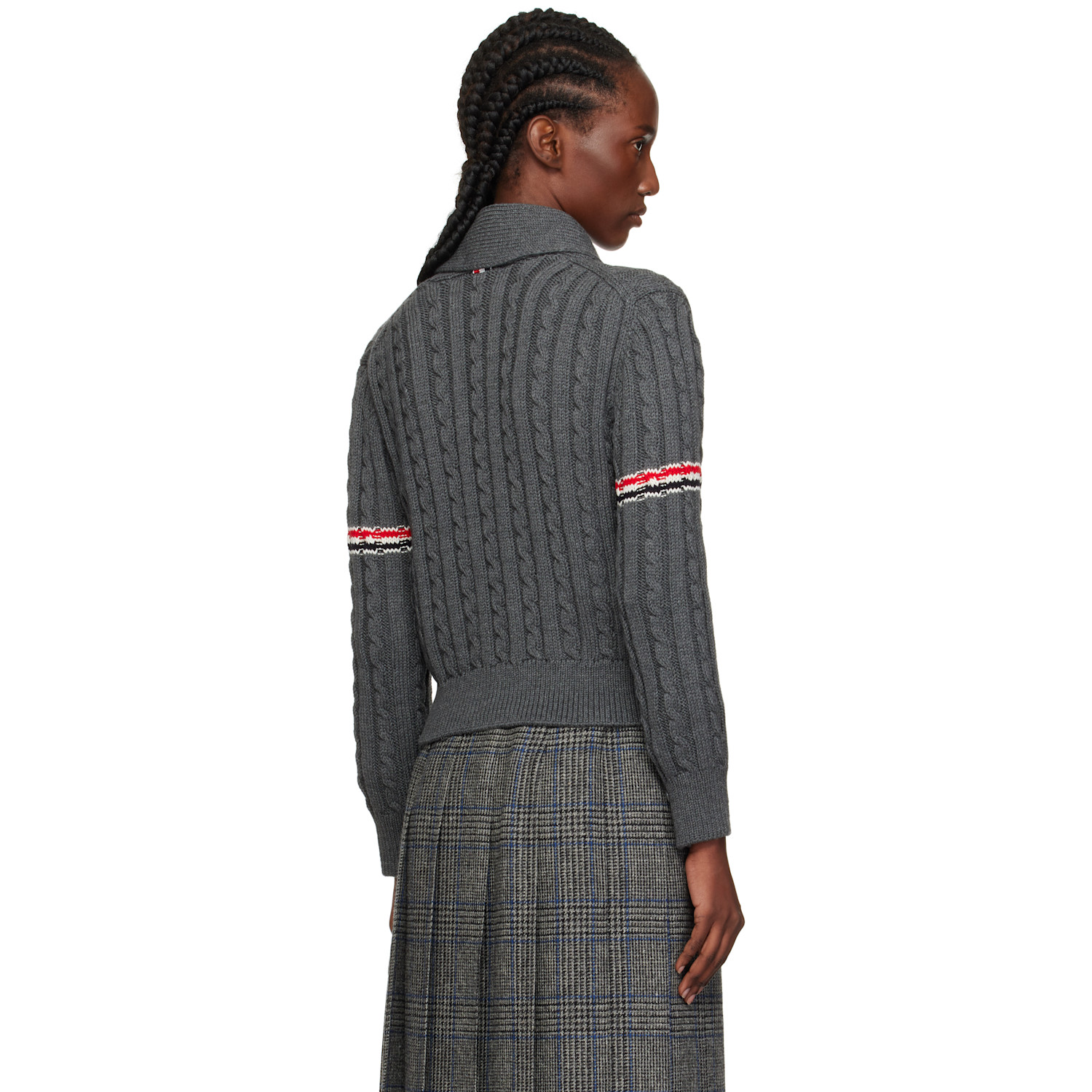  Thom Browne Gray Baby Cable Stitch Shawl Collar Cardigan 