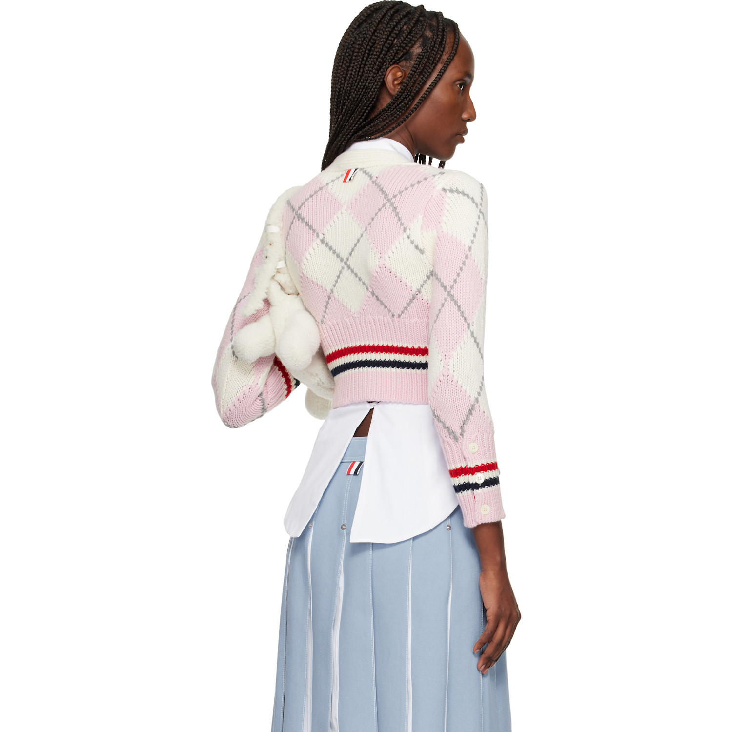  Thom Browne Pink Argyle Merino Shrunken Cardigan 
