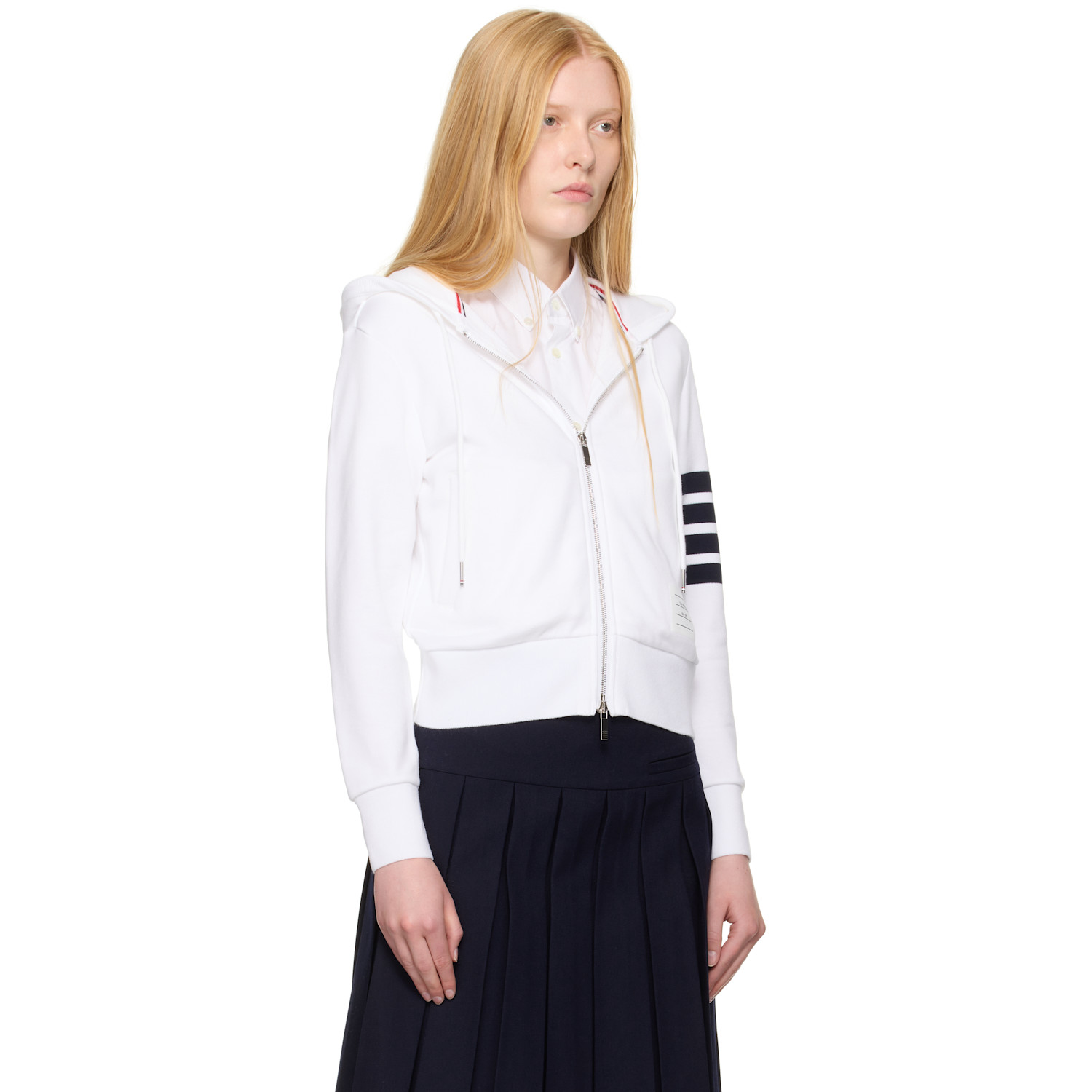  Thom Browne White Classic Zip Up Hoodie 