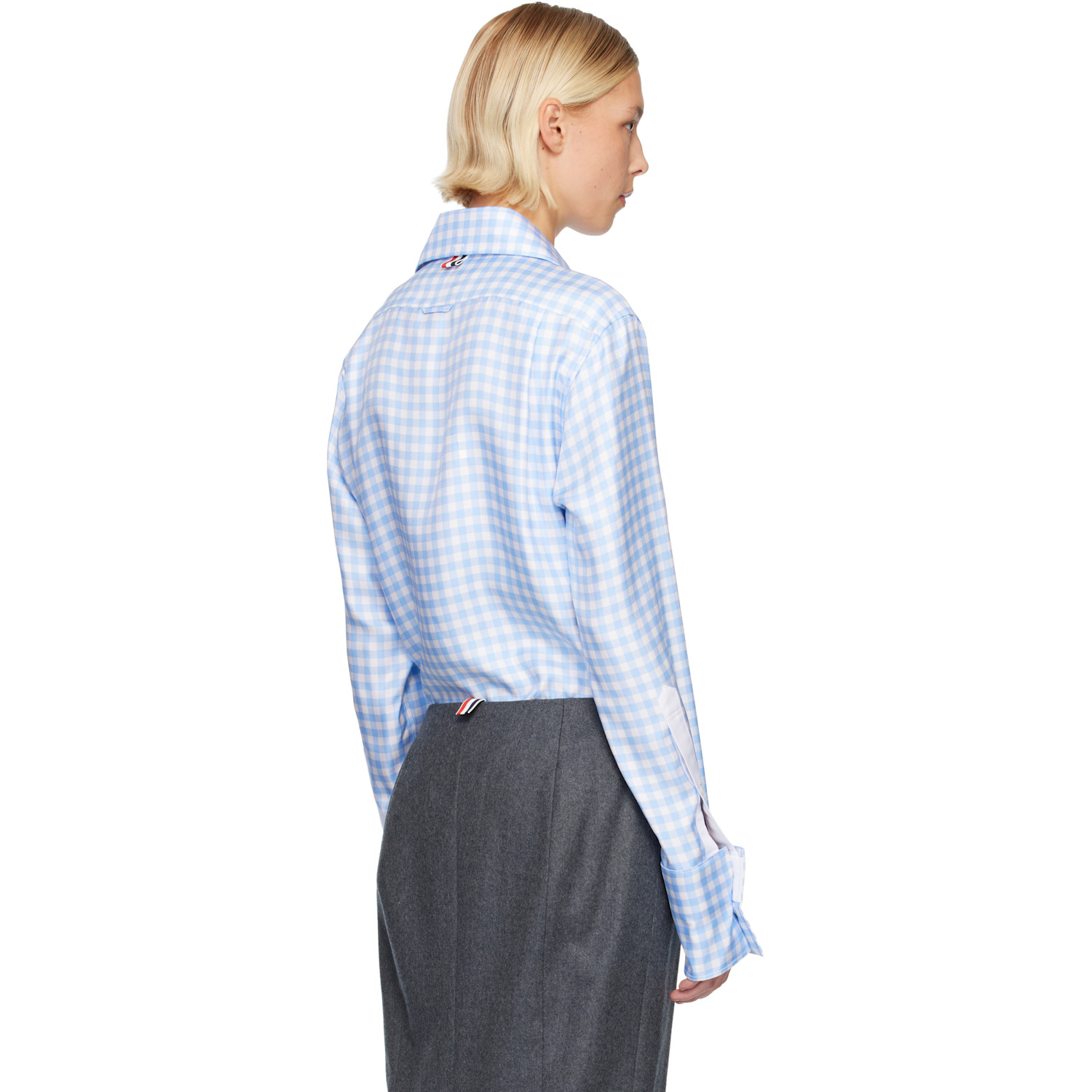  Thom Browne Blue Silk Twill Gingham Shirt 