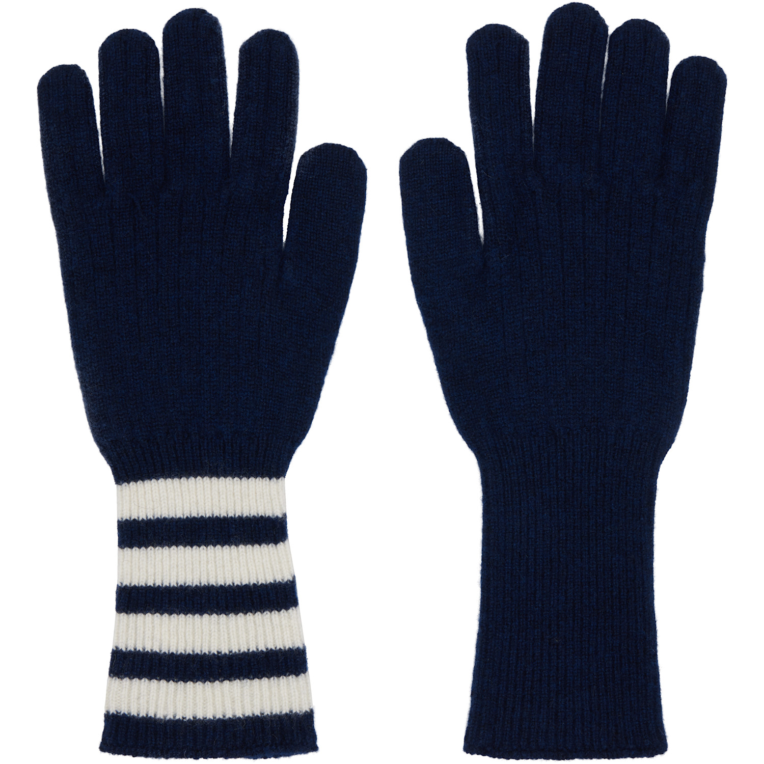  Thom Browne Navy Cashmere Ribbed 4-bar Gloves 